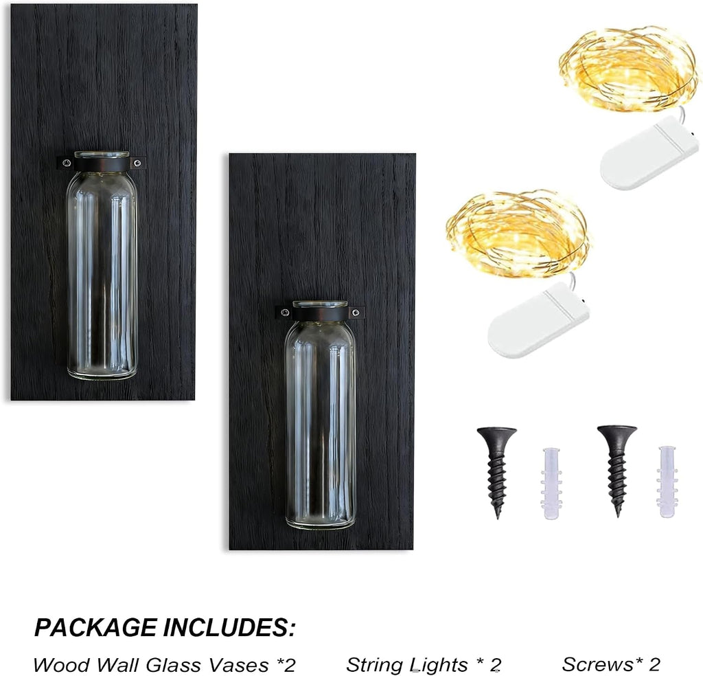 Heiple 2 Pack Wall Planters for Indoor Plants, Wood Glass Decor for Bathroom, Bedroom Living Room, Modern Farmhouse