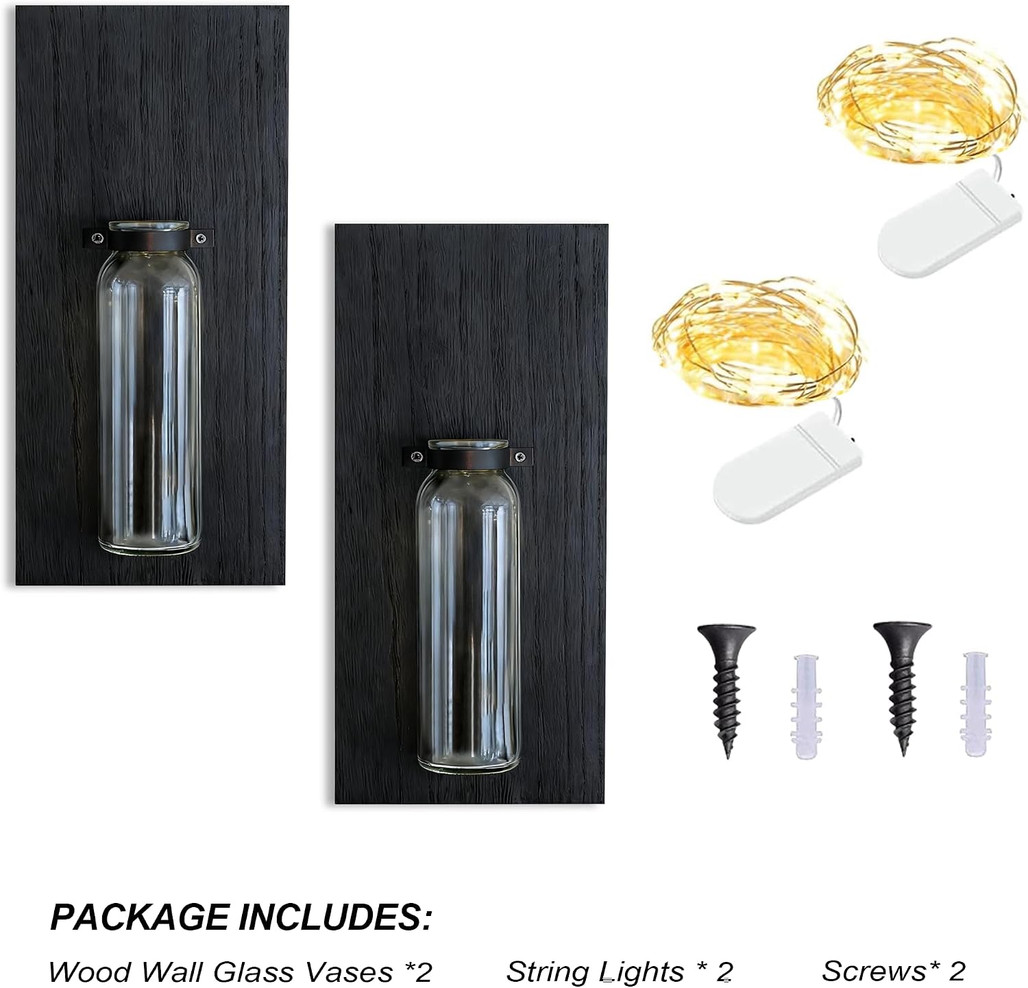 Heiple 2 Pack Wall Planters for Indoor Plants, Wood Glass Decor for Bathroom, Bedroom Living Room, Modern Farmhouse