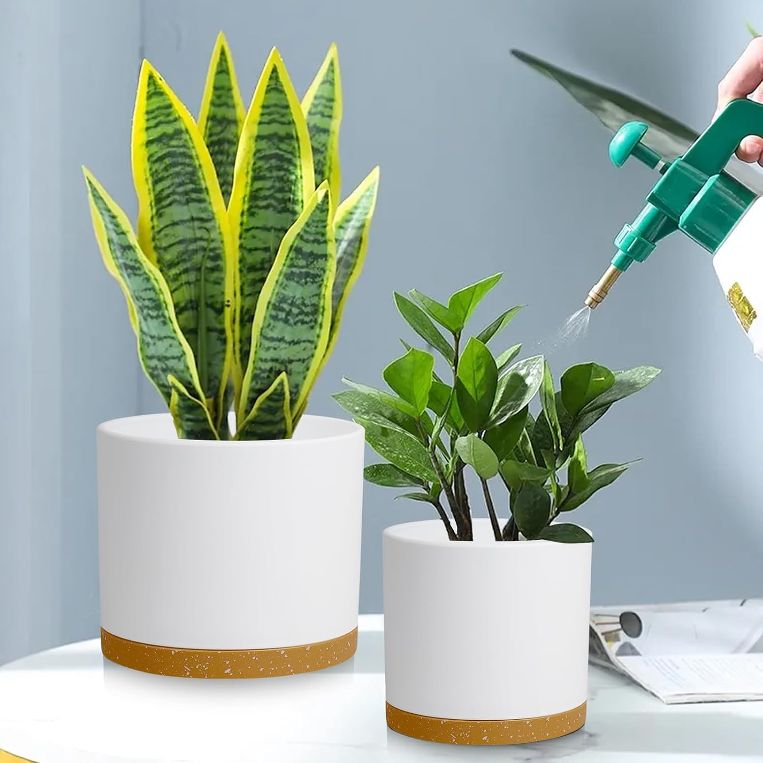 Large Plant Pots Set of 3 – 8", 9", 10" Indoor Flower Pots with Drainage Holes and Saucers, Big Planters for Monstera