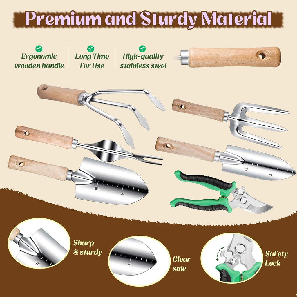 Gardening Tools 9 Pcs Garden Tool Set Stainless Steel Purple Tote Bag Gifts | 9-Piece Gardening Gifts, Rust-Proof