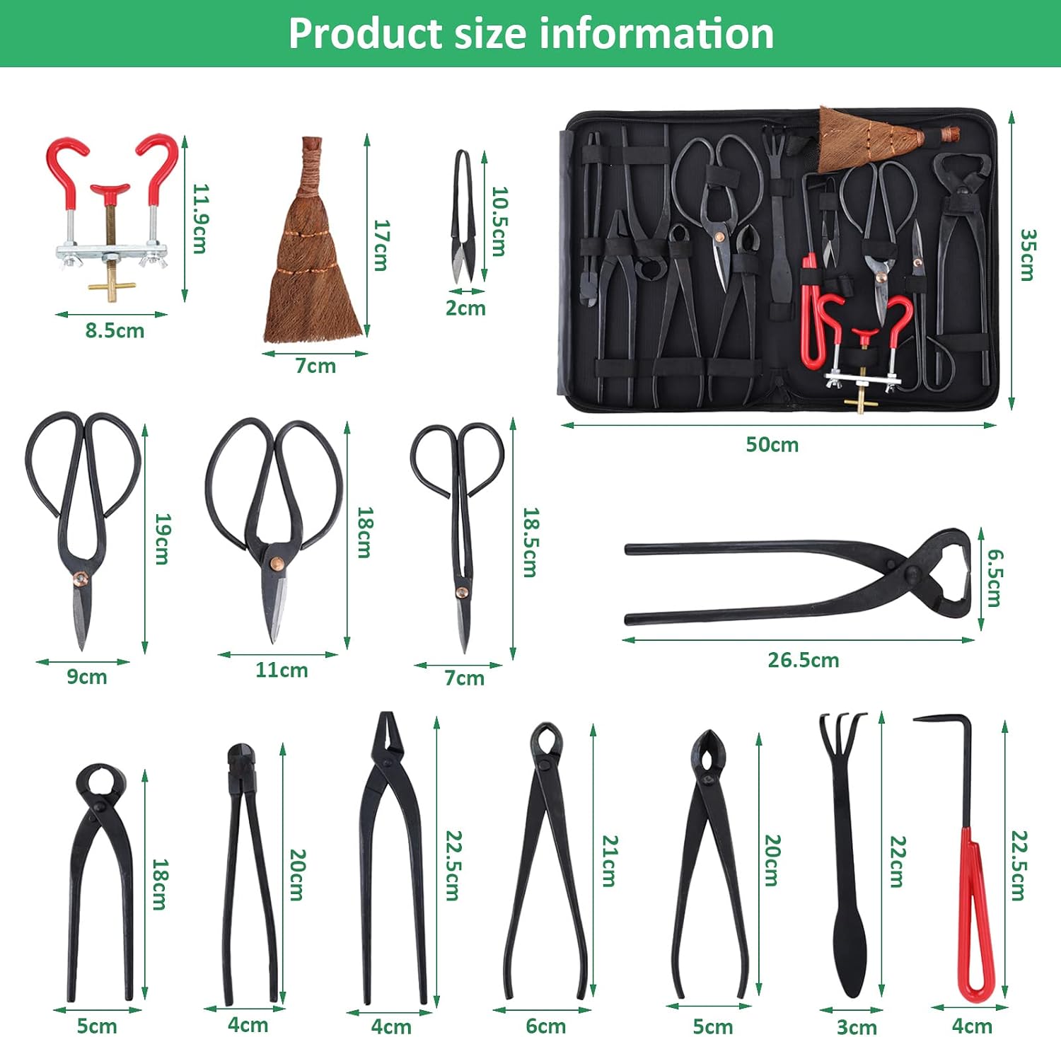 RoseFlower 14 Pcs Bonsai Tools Set, Bonsai Tree Pruning Trimming Tool Kit - Bonsai Tree Care Kit Include Carbon Steel