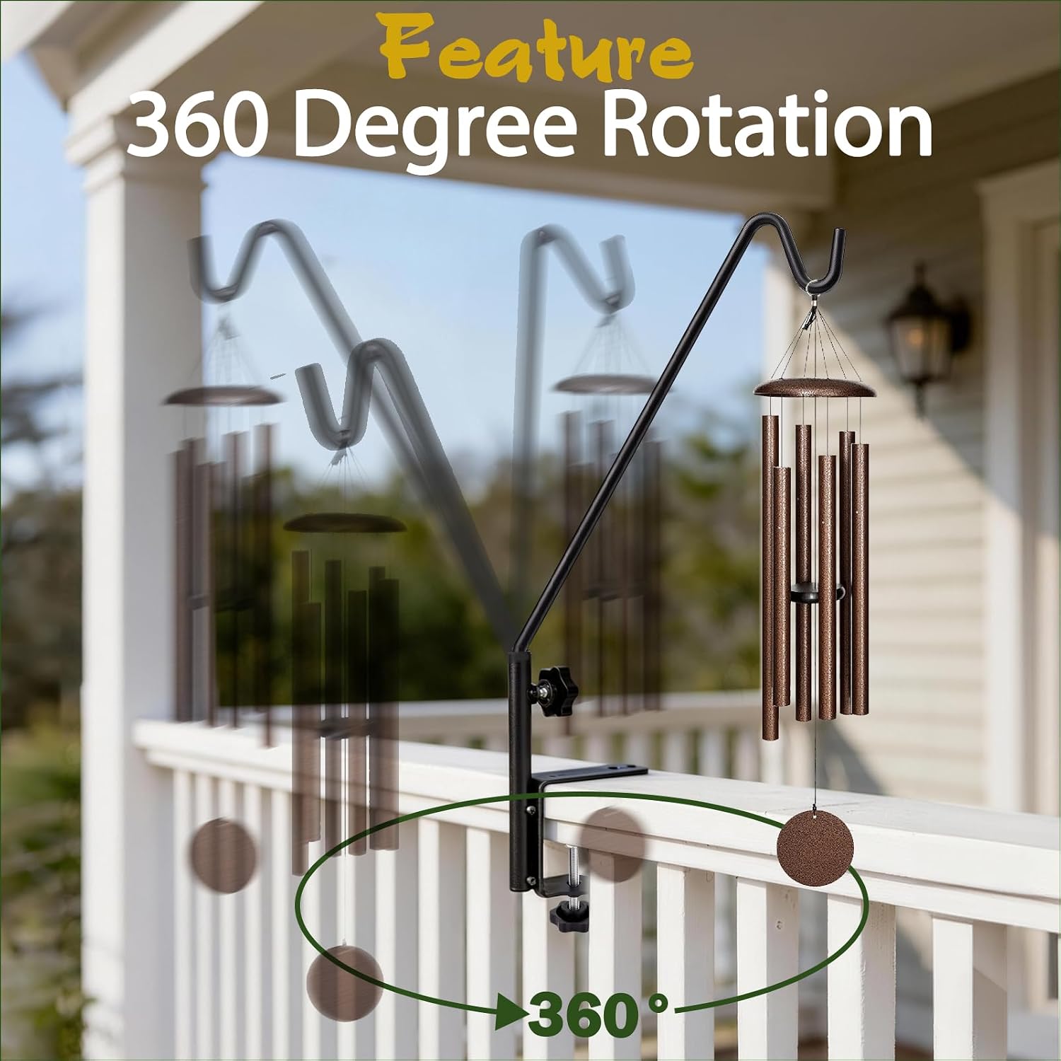 15 Inch Deck Hooks Hanger for Railing 2 PCS, 360° Swivel Adjustable | Heavy Duty Solid Shepherds Hooks for Outdoor