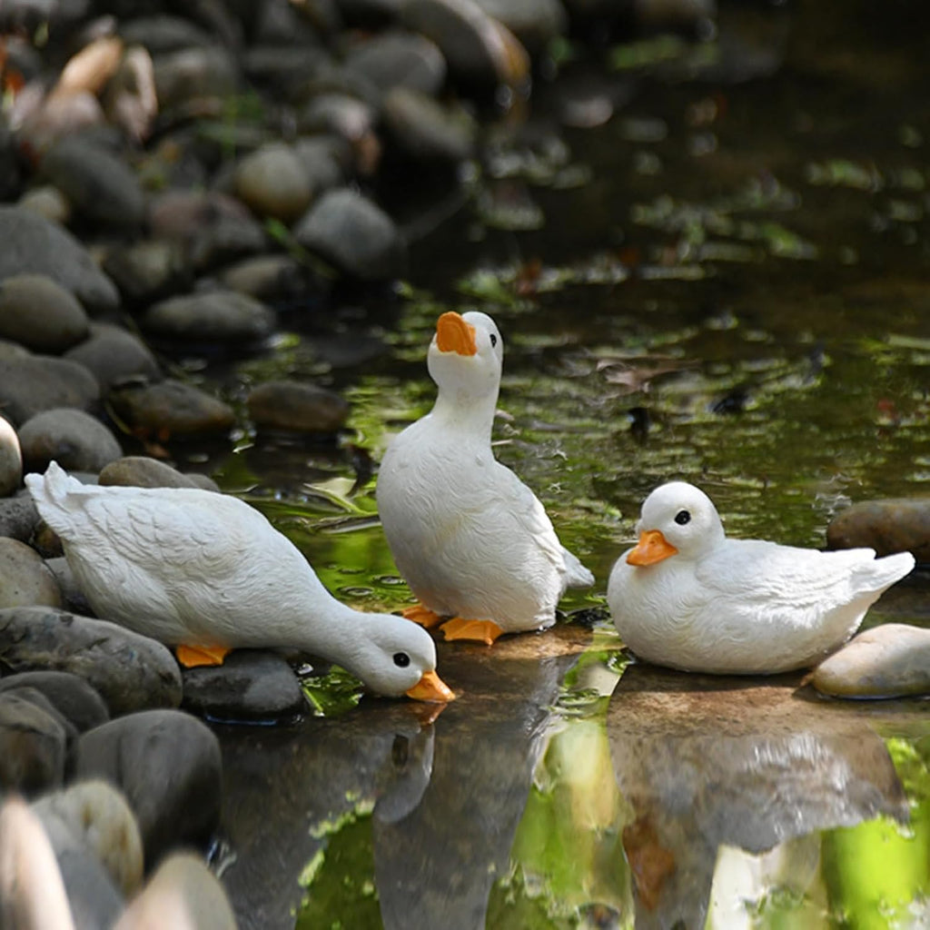 3PCS Duck Statues Resin Ducks Outdoor Garden Yard Porch Duck Pond Decor | Duck Goose Sculpture Ornaments, Suitable for
