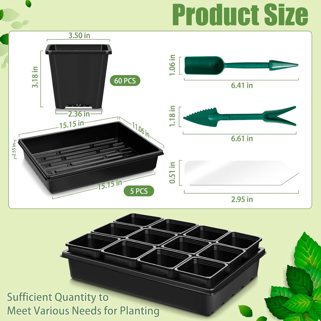 mwellewm 5 Pcs Seed Starter Tray, 3.5 Inch (9CM) 60 Pcs Nursery Pots Kit, Thickened Seed Starting Trays Square Seedling