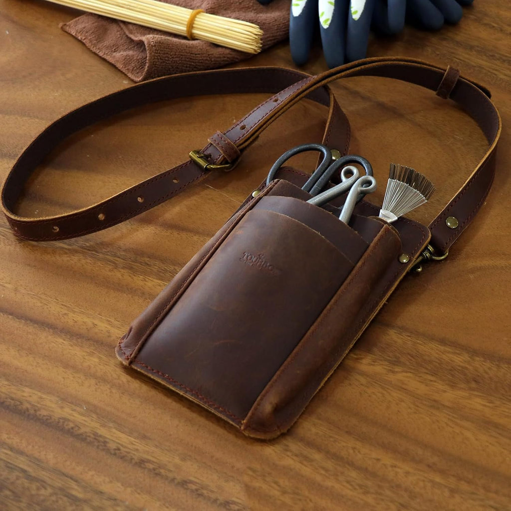 Tourbon Leather Florist Tool Waist Pouch Belt Garden Shoulder Crossbody Tools Bag Gardening Pruning Shears Holder