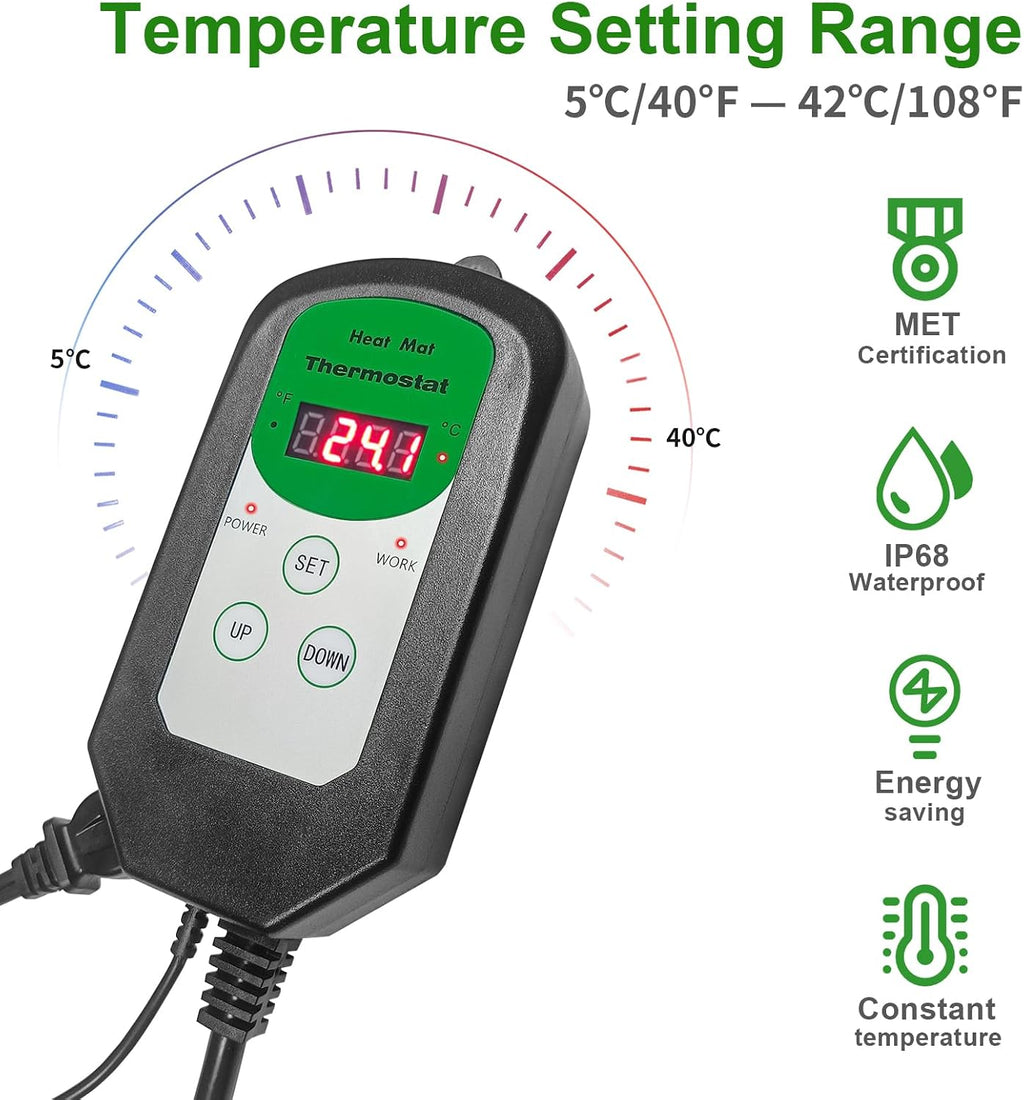 Seedling Heat Mat and Digital Thermostat Combo Set, MET-Certified Plants Heating Mat Warm Hydroponic,Germination