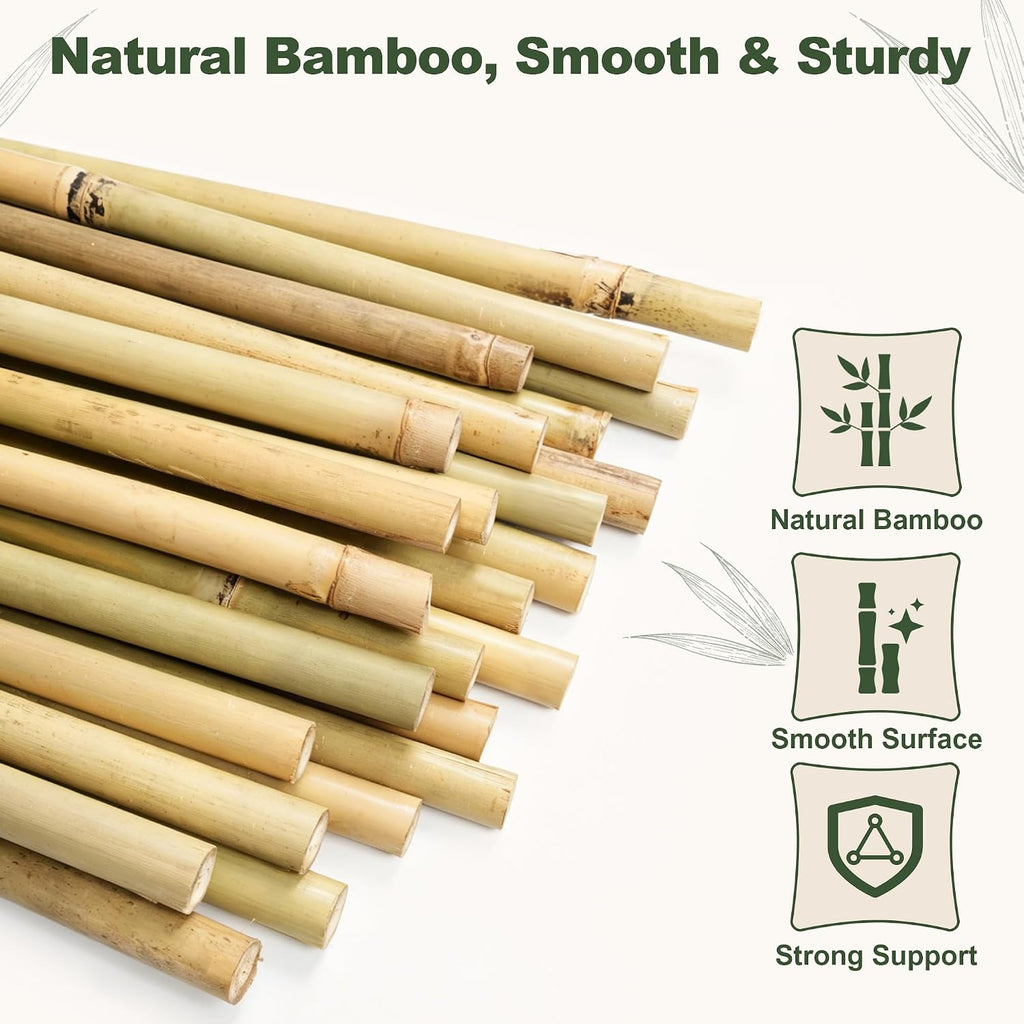 Natural Bamboo Poles, 4 Feet Bamboo Sticks for Plants, Wood Garden Stakes for Tomato, Bean, Flowers, Trees Potted and