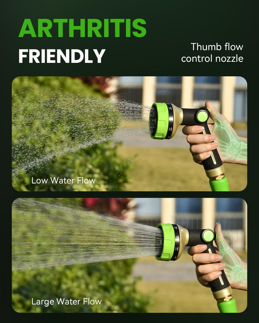 RAINPOINT Garden Hose Nozzle Heavy Duty - 100% Metal Thumb Control Spray Nozzles for Garden Hose High Pressure, 10