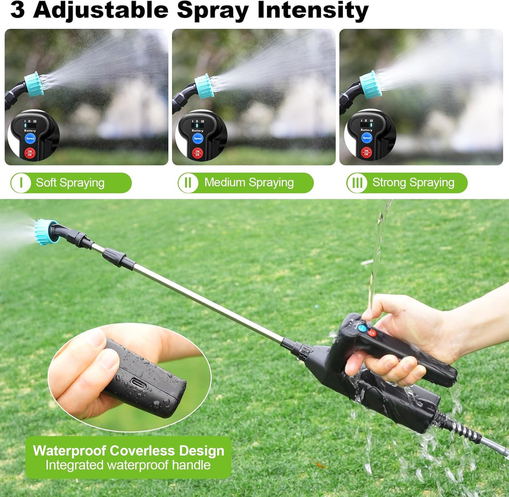 Battery Powered Sprayer Wand, 32 Inch Garden Sprayer Telescopic Wand with 3 Adjustable Speeds, Battery Indicator, 26.2