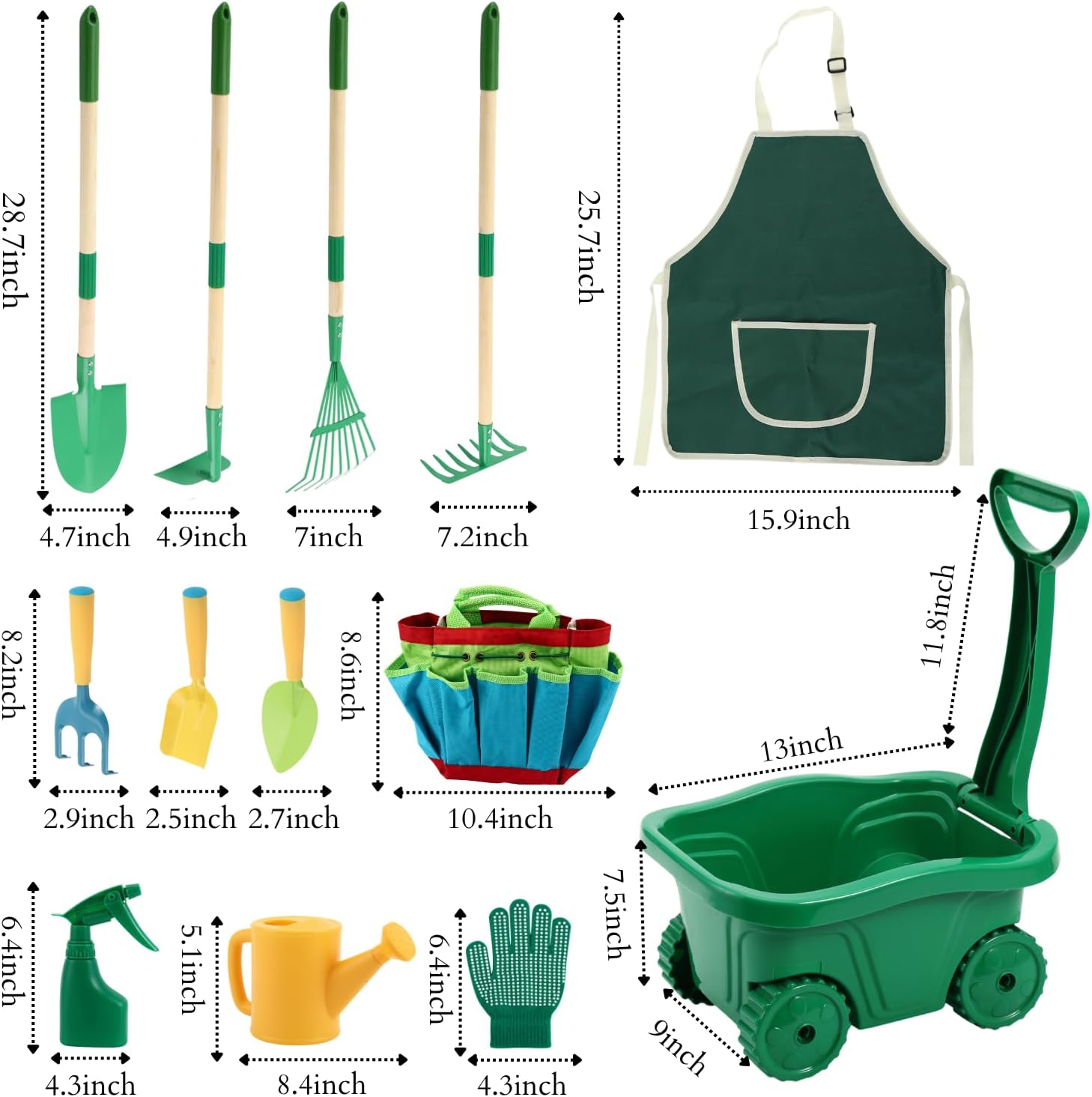 Kids Gardening Tools Set with Wheelbarrow - 13Pcs Heavy-Duty Outdoor Toys for Kids Ages 3-8 Boys & Girls, STEM