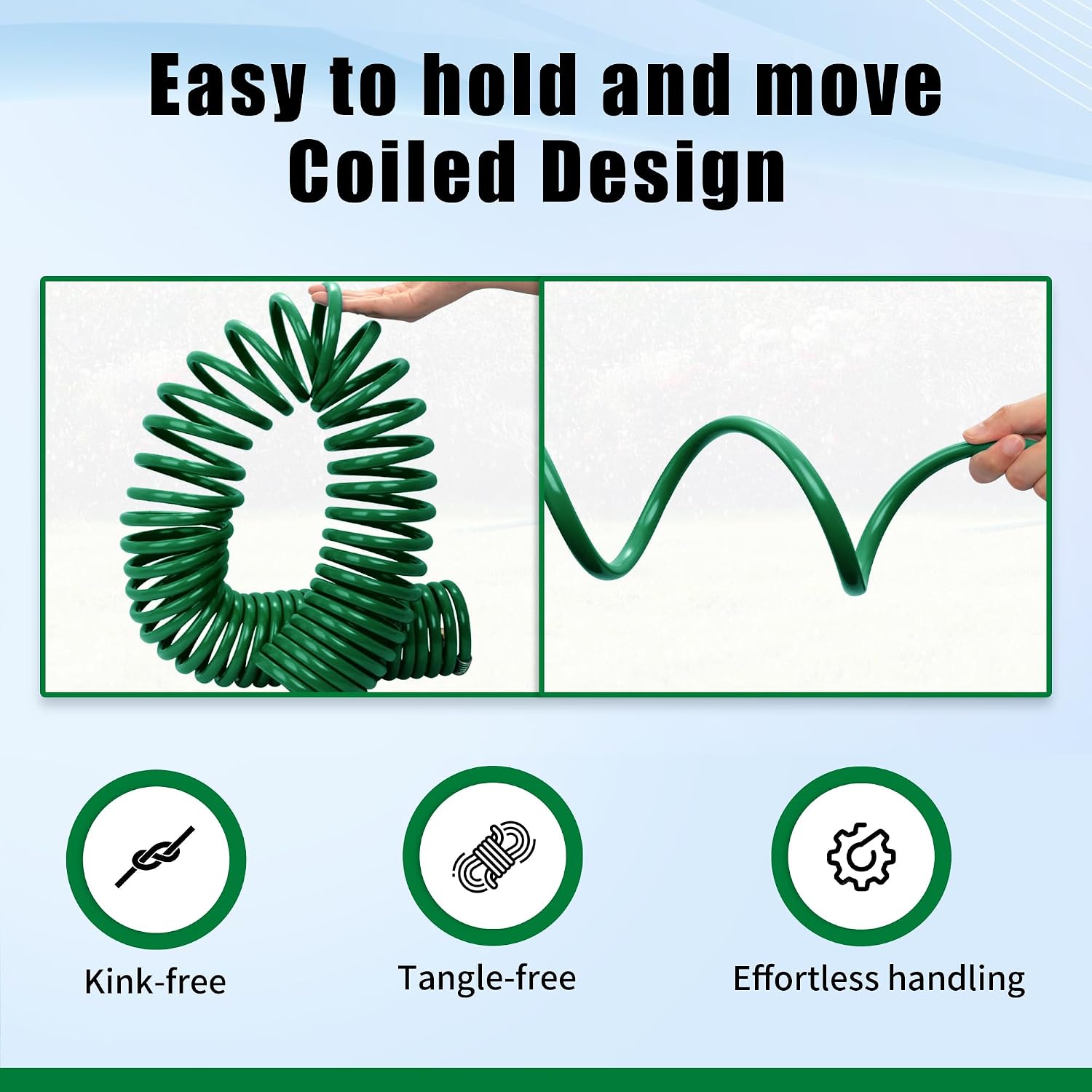 AUTOMAN Coil Garden Hose 50 ft, EVA Curly Water Hose with Brass Connectors, Recoil Garden Water Hose,Includes 7-Pattern