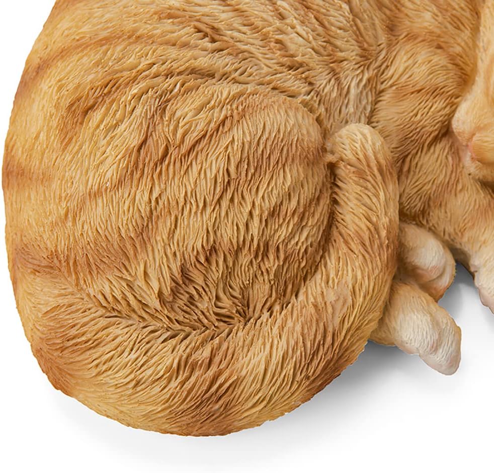 Sleeping Orange Tabby Cat Garden Statue Decor 8.27”L, Resin Realistic Sculptures Gift for Cats Lovers, Pet Memorial