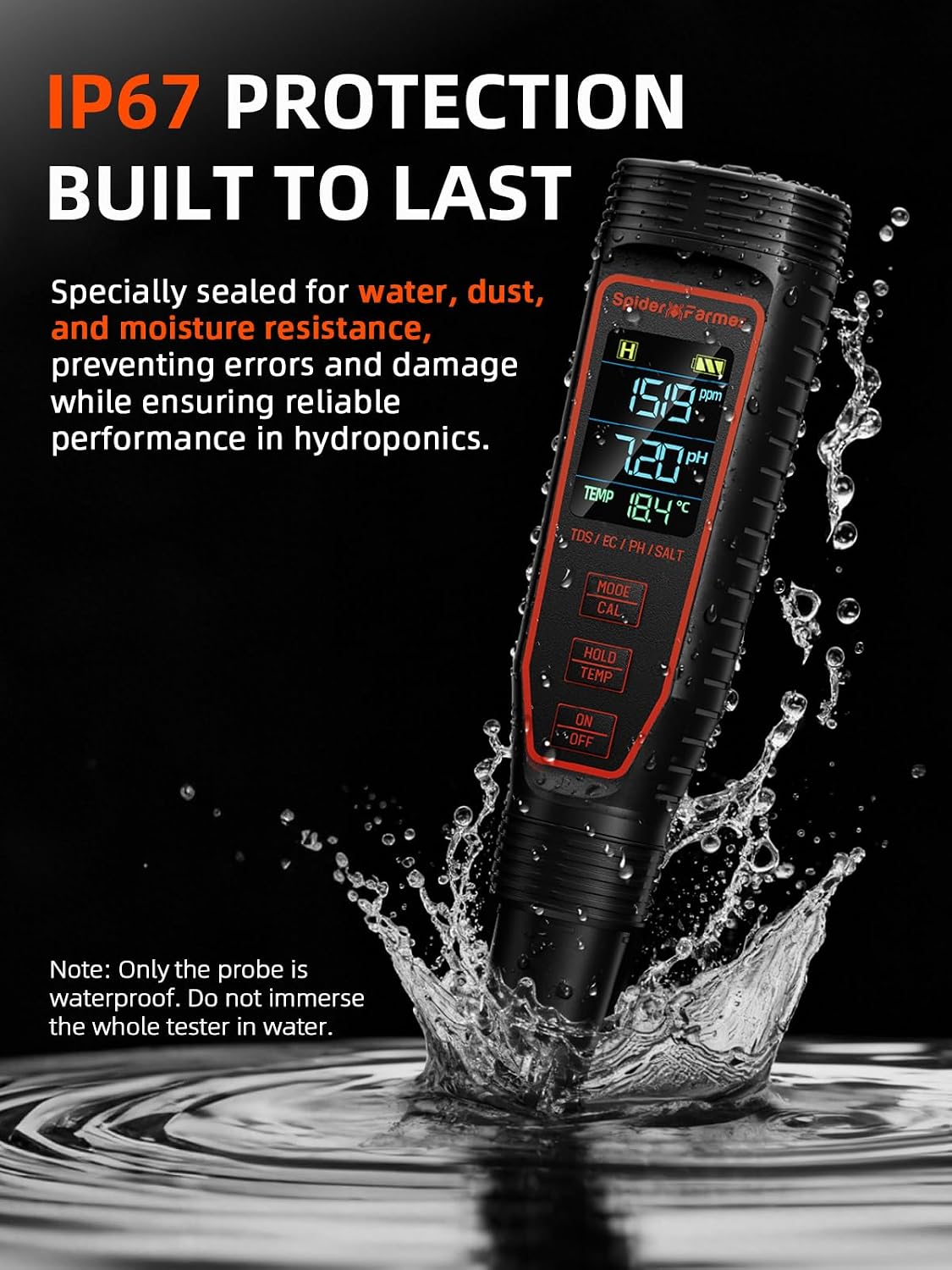 Spider Farmer 5-in-1 Digital pH Meter Kit Pen Tester for Water Hydroponics | pH, TDS, EC, Temp, and Salinity 5-in-1 Pen