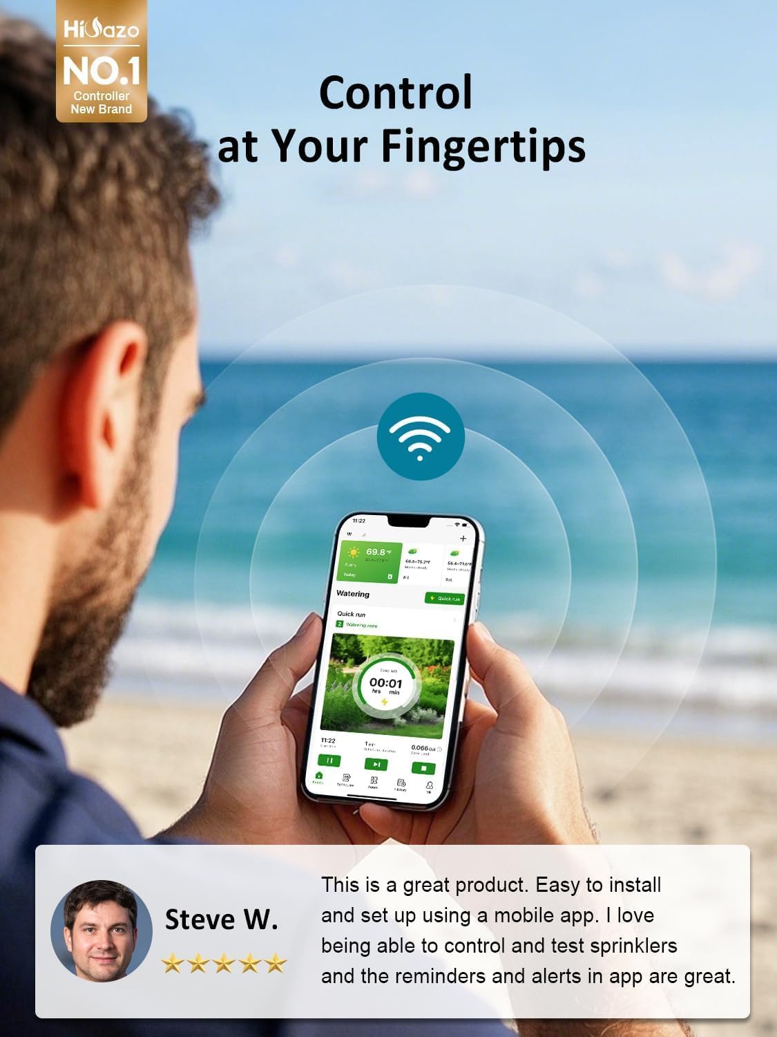 Smart Sprinklers Controller 2.4GHz WiFi, Irrigation Controller Easy Use App Enabled, 4 Zones + 16 Plans, Save Water