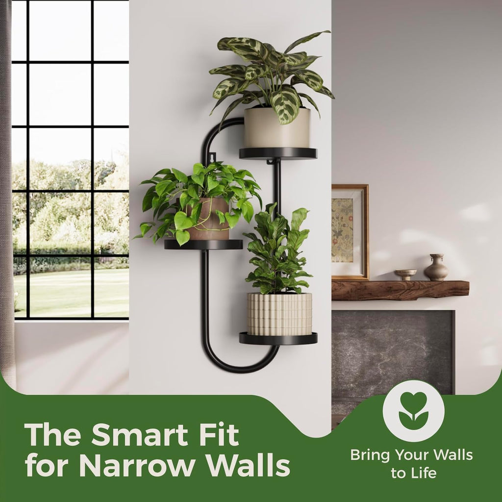 Laposso 3 Tier Wall Planter Metal Plant Hanger Indoor Black | Wall Plant Holder, Multiple Plants, For Patio Corner