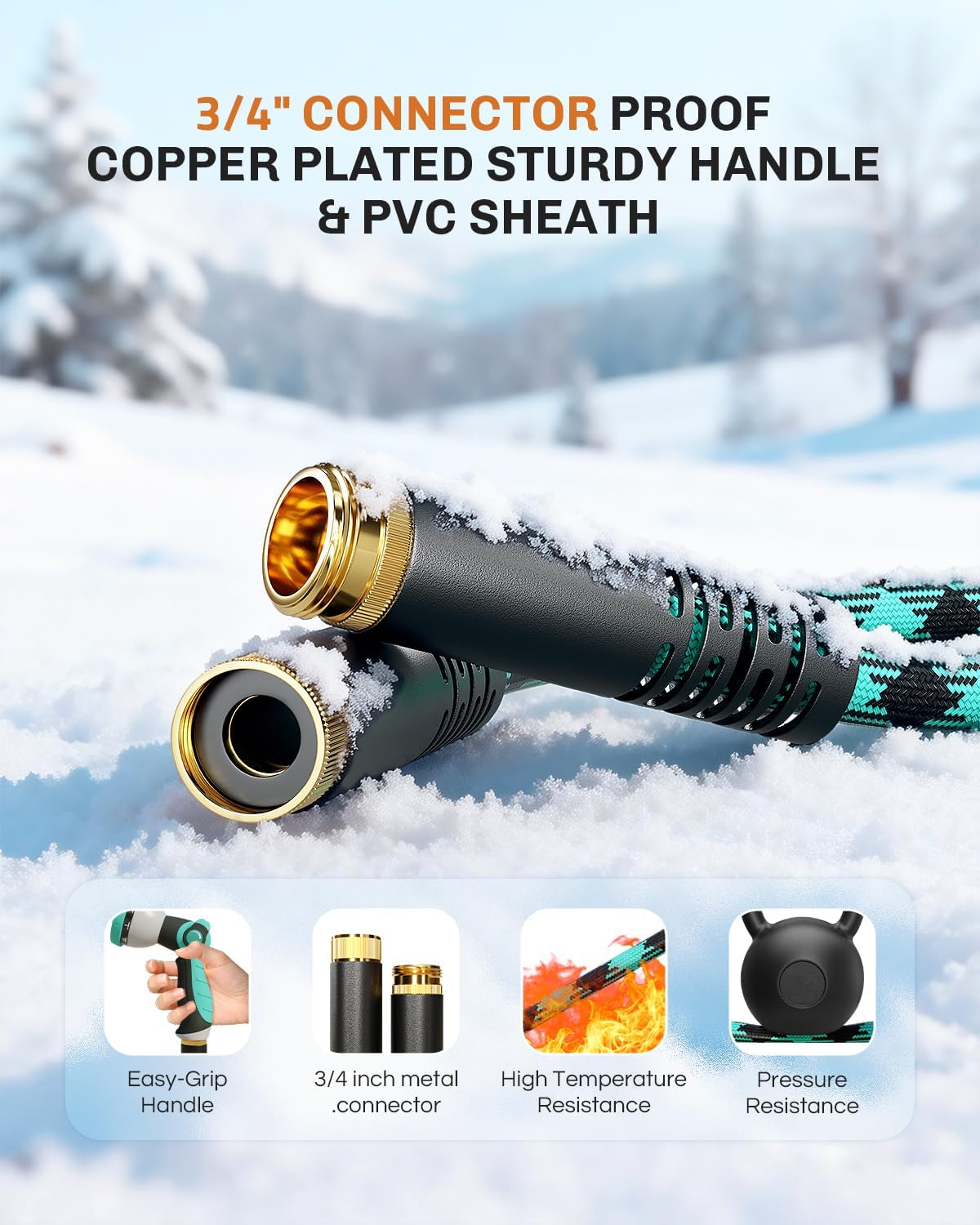 50 FT Garden Hose - Ultra-Strong 3750D, Flexible Water Hose, Lightweight Non-Expanding hose with 10 Function Sprayer