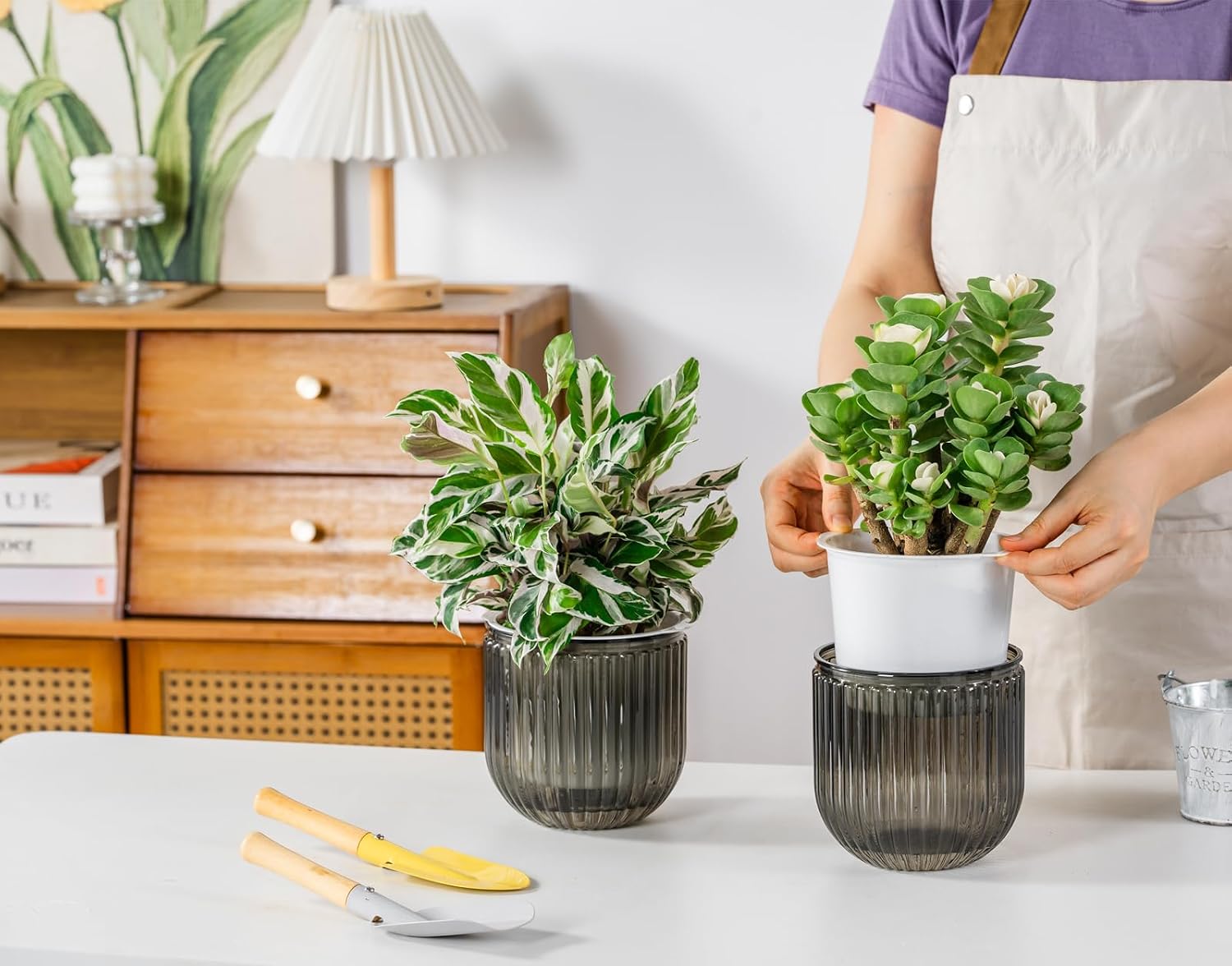 Melphoe Self Watering Hanging Planters Indoor Flower Pots, (6.5’’+6.5’’+5.3''+5.3'' 4Pack) - Outdoor Hanging Plant Pot