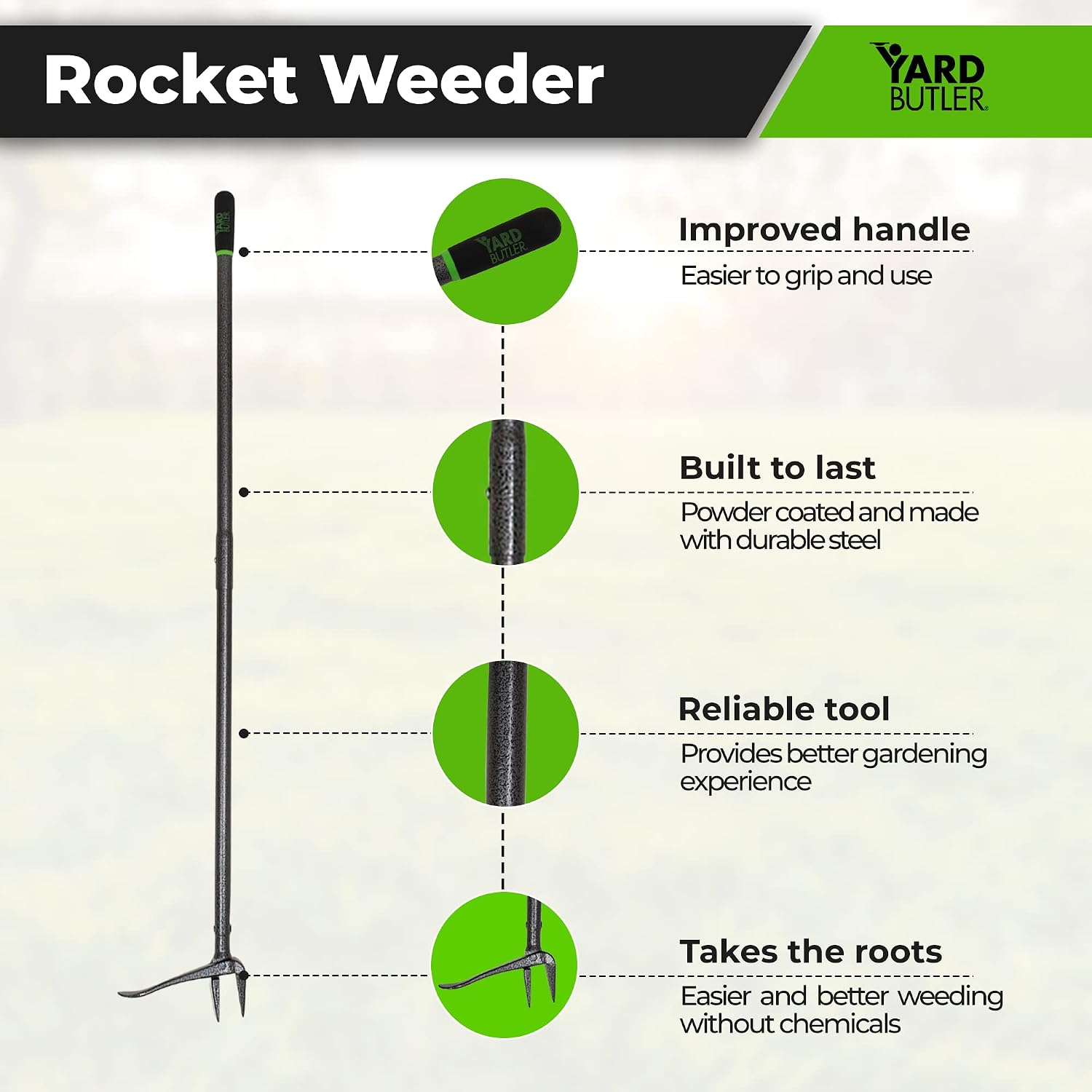 Yard Butler Rocket Weeder - Standing Weed Puller Tool, Solution to Weeding Woes, Stand Up Dandelion Puller & Weeder