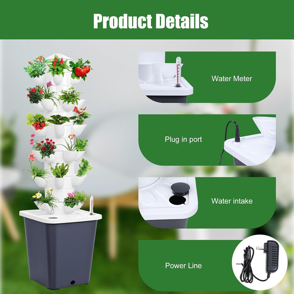 Hydroponics Growing System, 30-Plants Indoor Vertical Tower Garden System Kit, Hydroponic Growing Tower with 10L Tank &