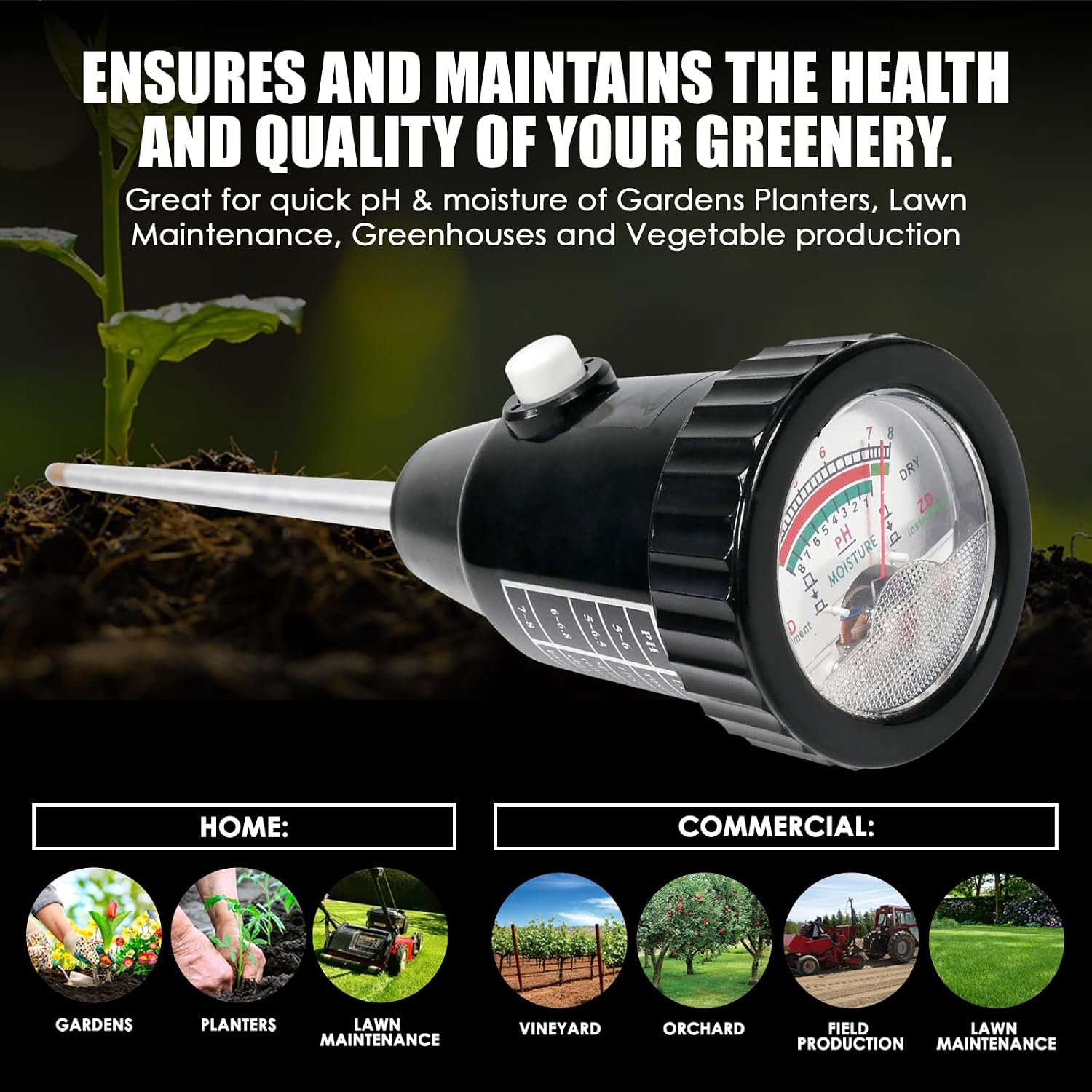 2-in-1 Soil PH Meter Digital Soil pH Moisture Sensor Meter | 295mm Long Electrode Ph Checker and Humidity Test