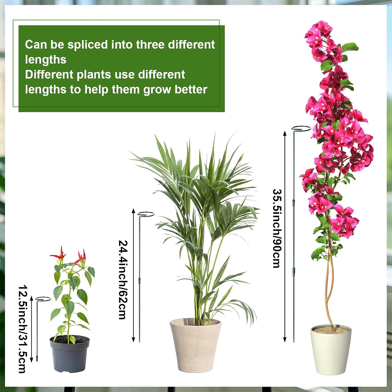 Mwellewm 6 Sets Plant Stakes 12/25/36 Inch Adjustable Plant Support Stakes Tall for Indoor Outdoor Plant Holder Stick