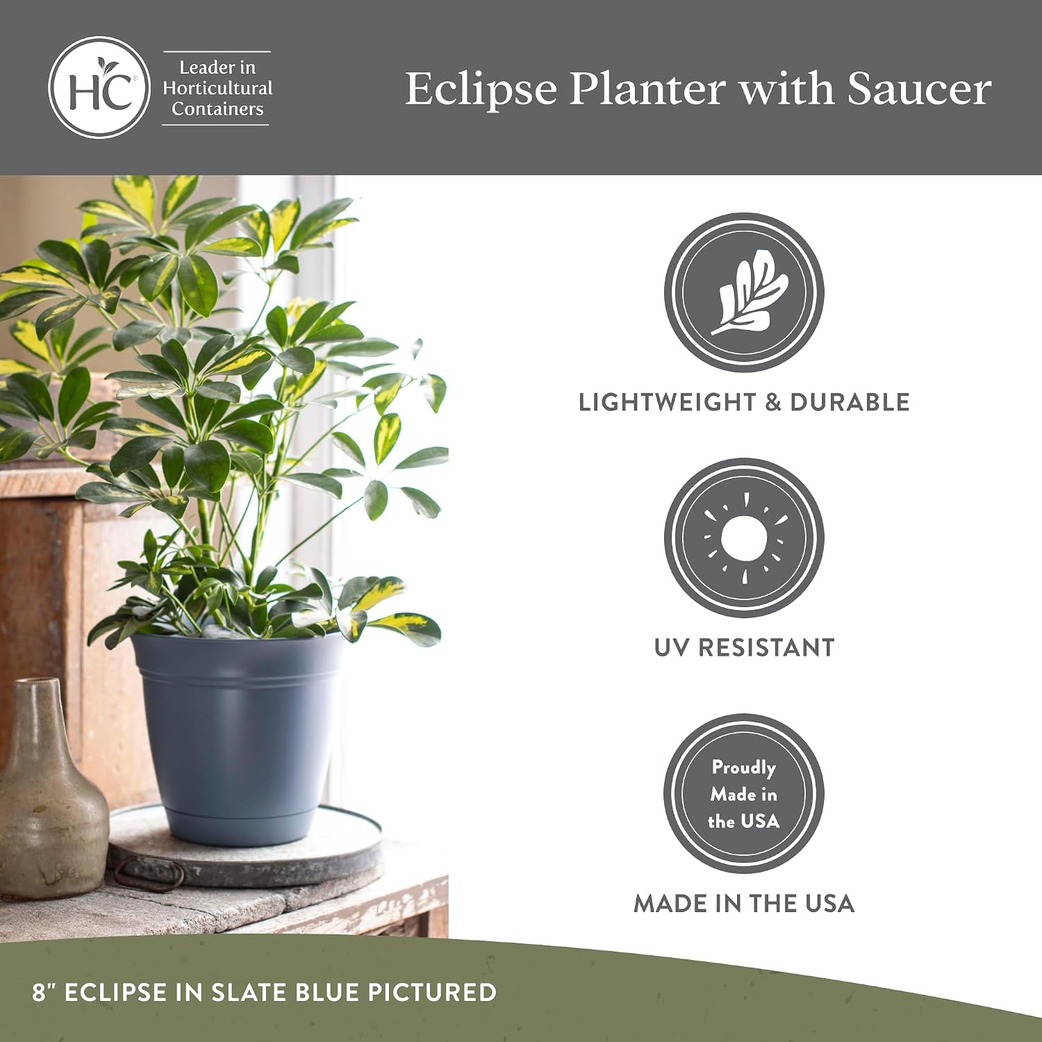 The HC Companies Eclipse Round Planter with Saucer - Outdoor & Indoor Plant Pot with Drainage Holes - Lightweight
