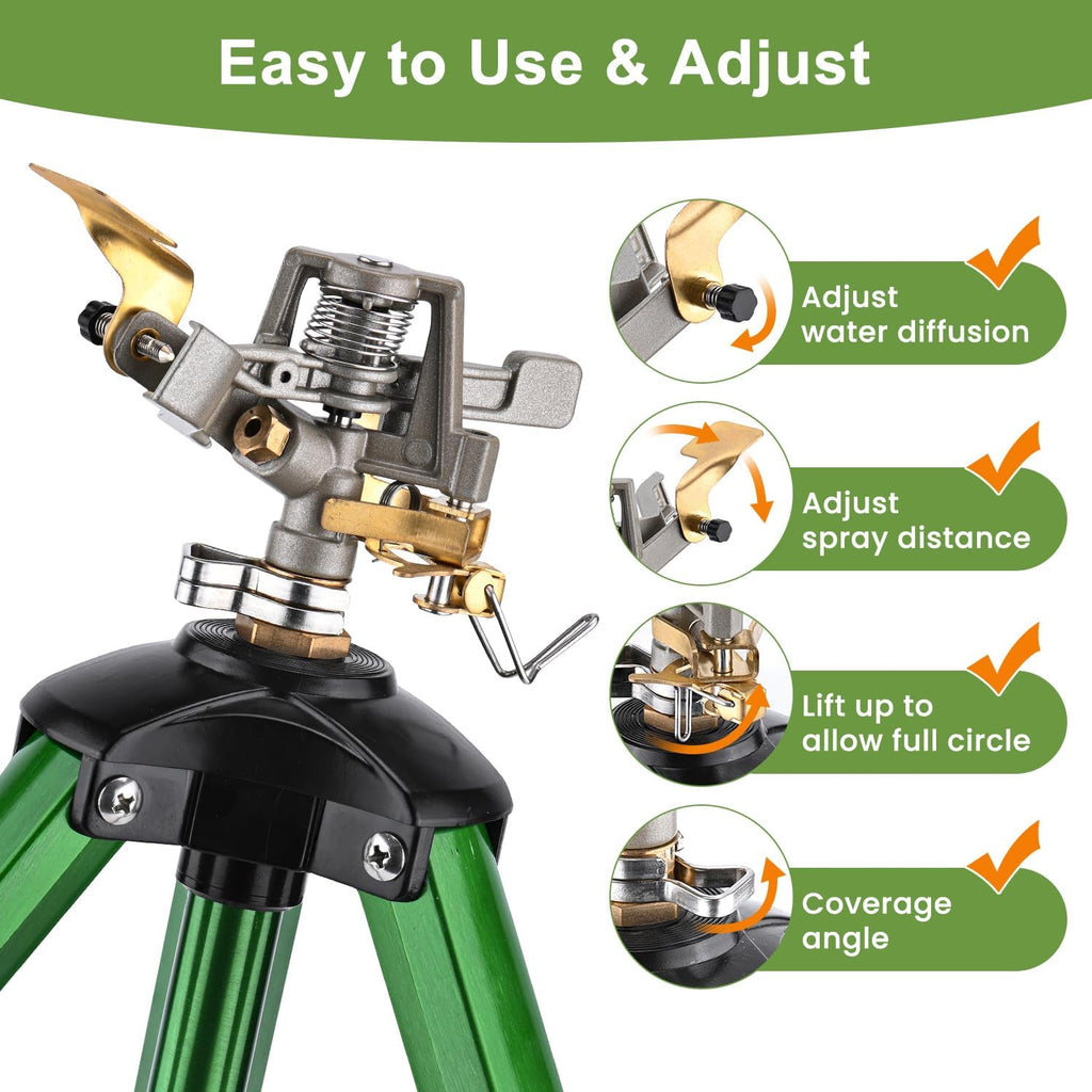 Pattiumo Sprinklers for Yard, 360° Tripod Sprinklers for Yard Large Area, 3/4" Connector Lawn Sprinkler, Adjustable