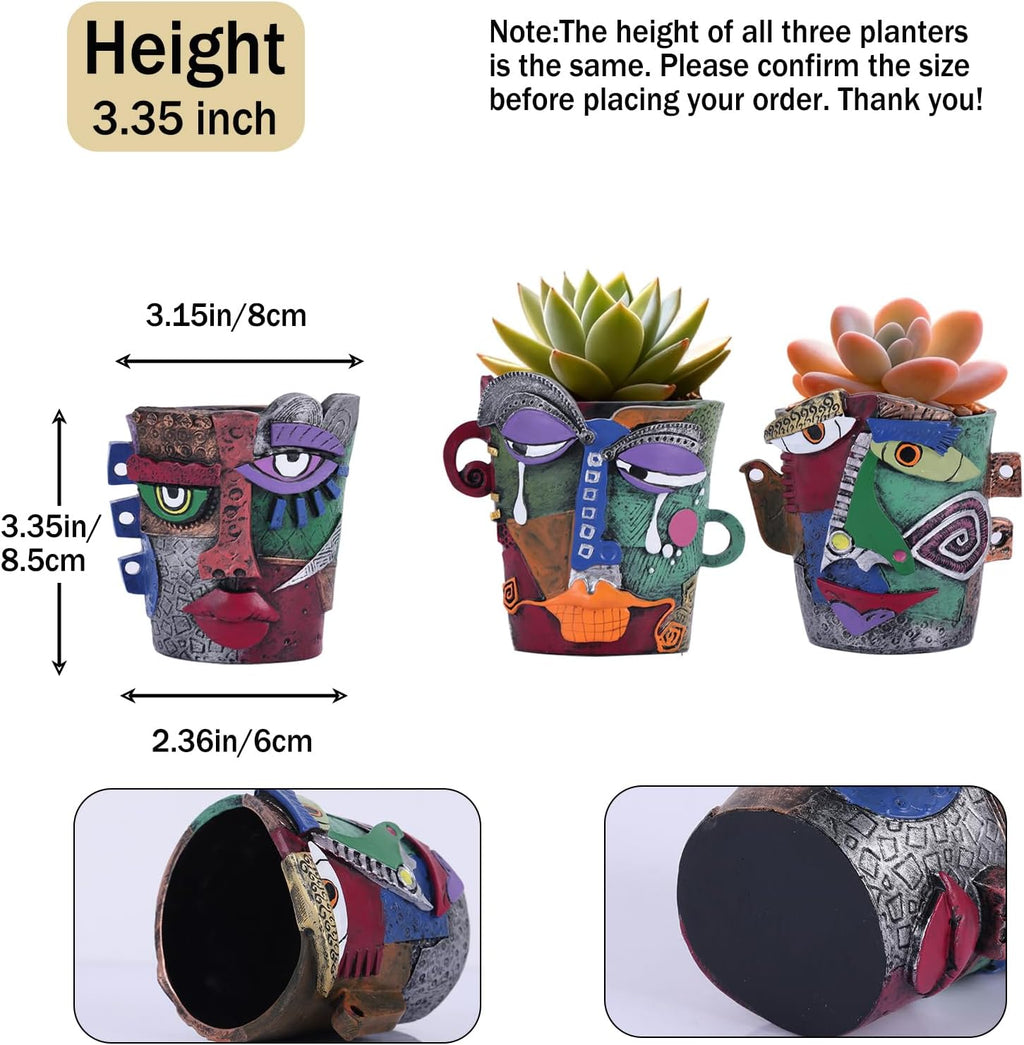 Mini Abstract Face Planter – Small Picasso-Inspired Resin Planter for Succulents, Cacti & Small Plants, Whimsical