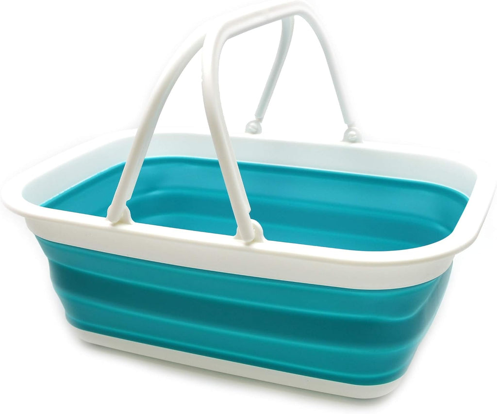 SAMMART 15.5L (4.1 Gallon) Collapsible Tub with Handle - Portable Outdoor Picnic Basket/Crate - Foldable Shopping Bag