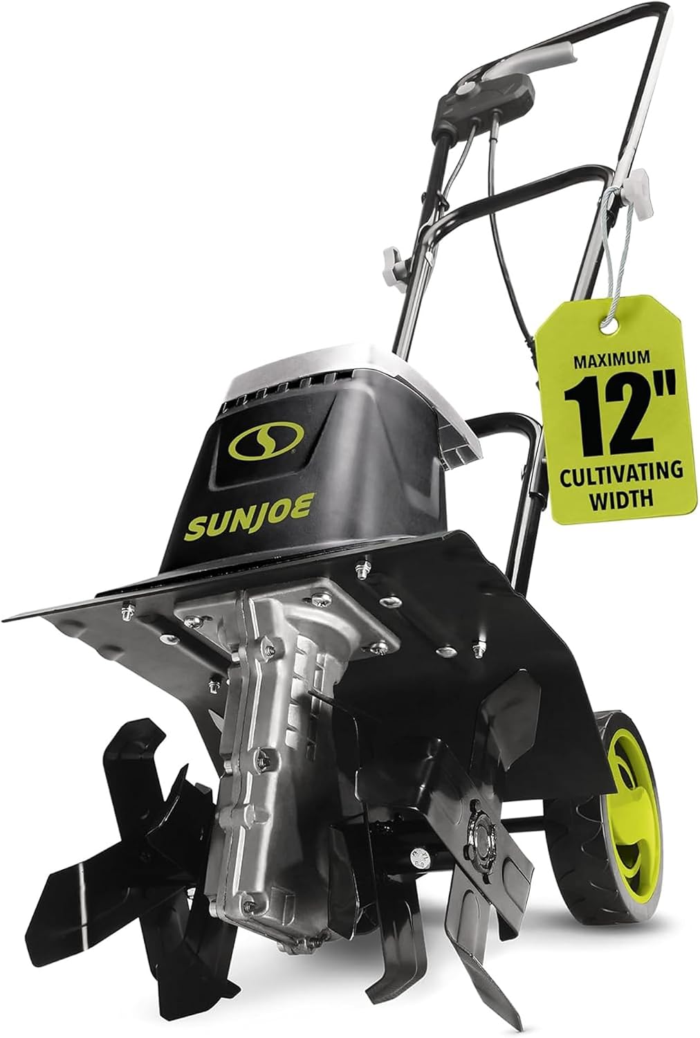 Sun Joe Electric Garden Tiller and Cultivator with 3 Position Height Adjustment Maximum 12-inch Cultivating Width and 8