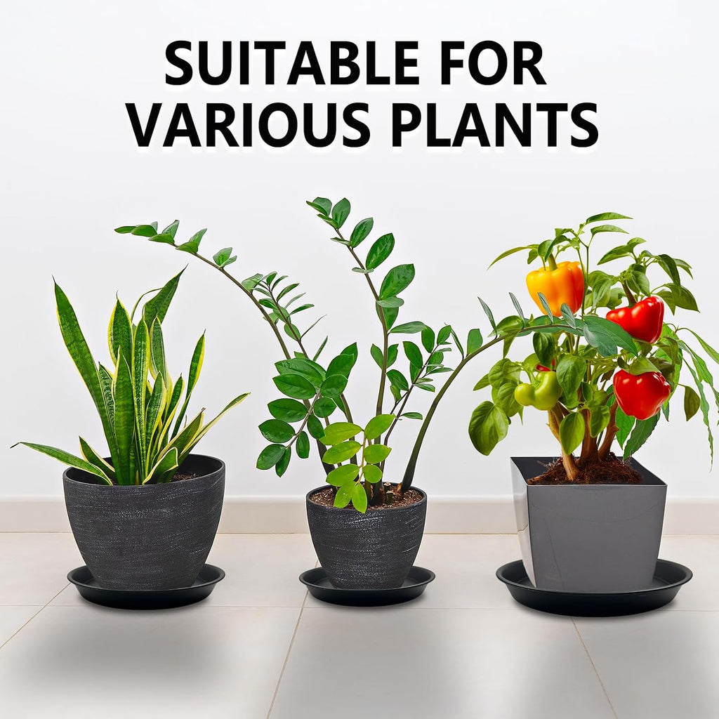 9 Pack Black Plant Pot Saucers, 8 10 12 Inch Heavy Duty PP Trays | Plant Watering Trays for Indoor & Outdoor Flower Pots