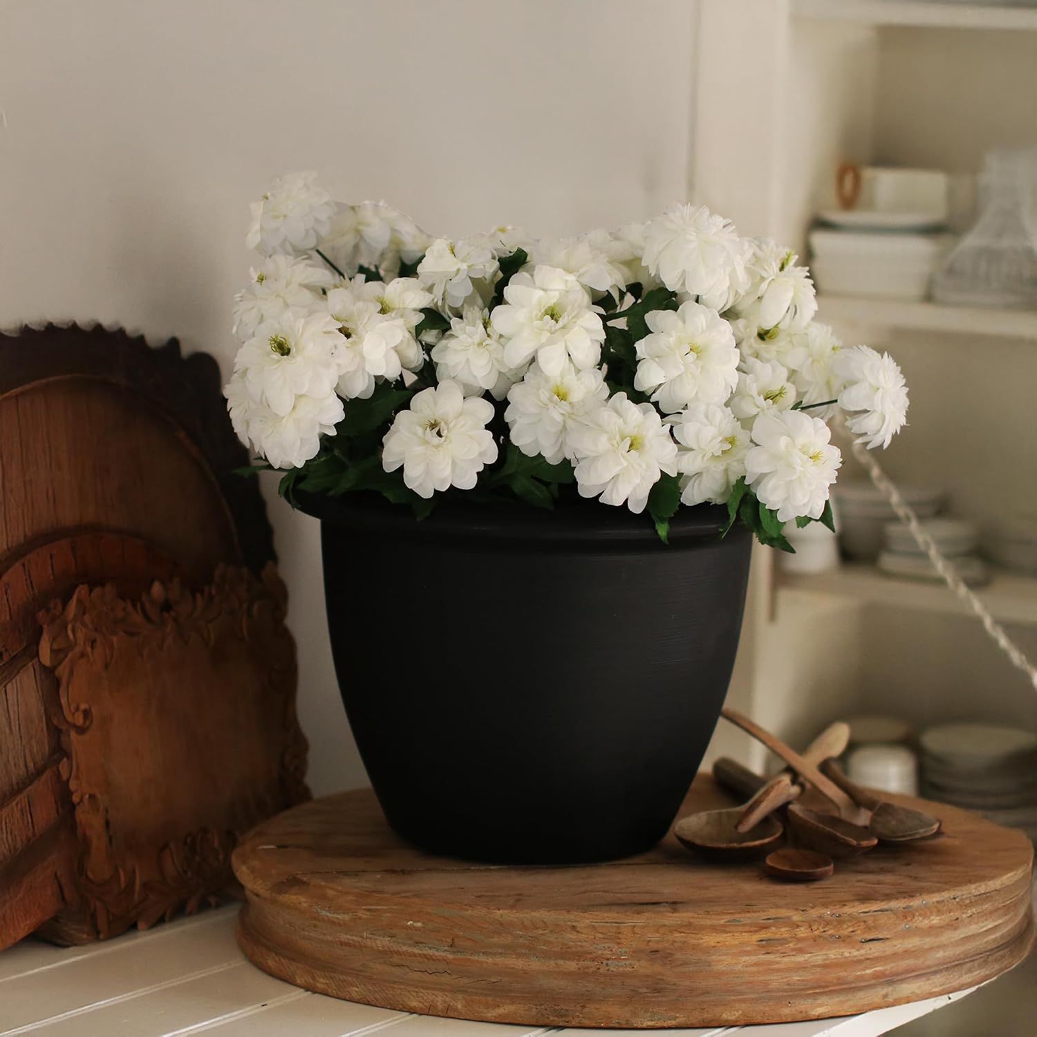 The HC Companies Sevilla Flower Planters - Durable Outdoor & Indoor Planter - Round Lightweight Self Watering Plant