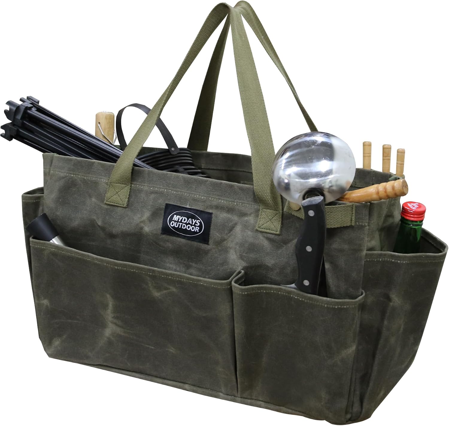 Portable Garden Camping Tool Storage Bag,Waxed Canvas Firewood Carrier Tote bag,Collapsible Sturdy Garden Basket Great