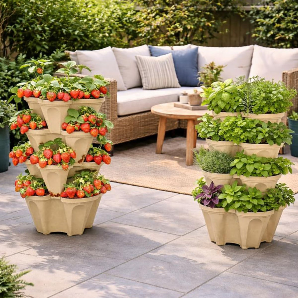 Stackable Vertical Planter Tower, 4 Tier Strawberry Planter,16 Plant Sites, Space Saving Garden Planter for Vegetables