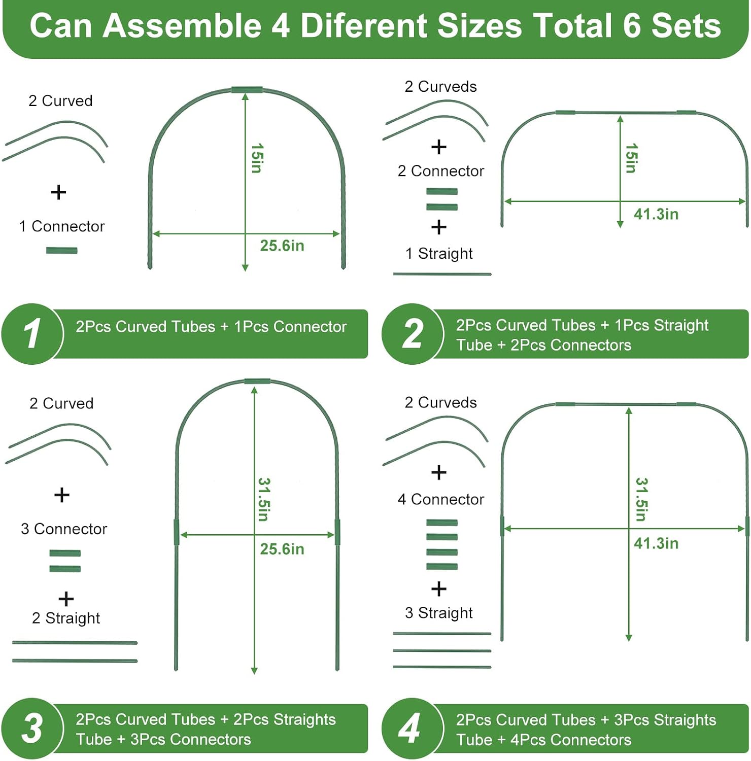 Greenhouse Hoops for Raised beds ,8 Sets Garden Hoops of 41.3'' x 31.5'' Detachable Rust-Free Garden Tunnel for Garden