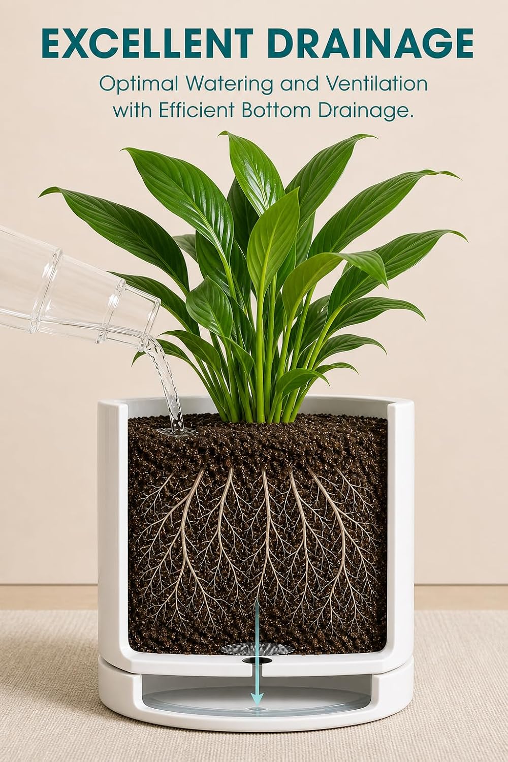 vancasso Ceramic Plant Pots, 3 Piece Planters for Indoor Plants, White | 4.25+5.25+6.25 Inch Flower Pots with Drainage
