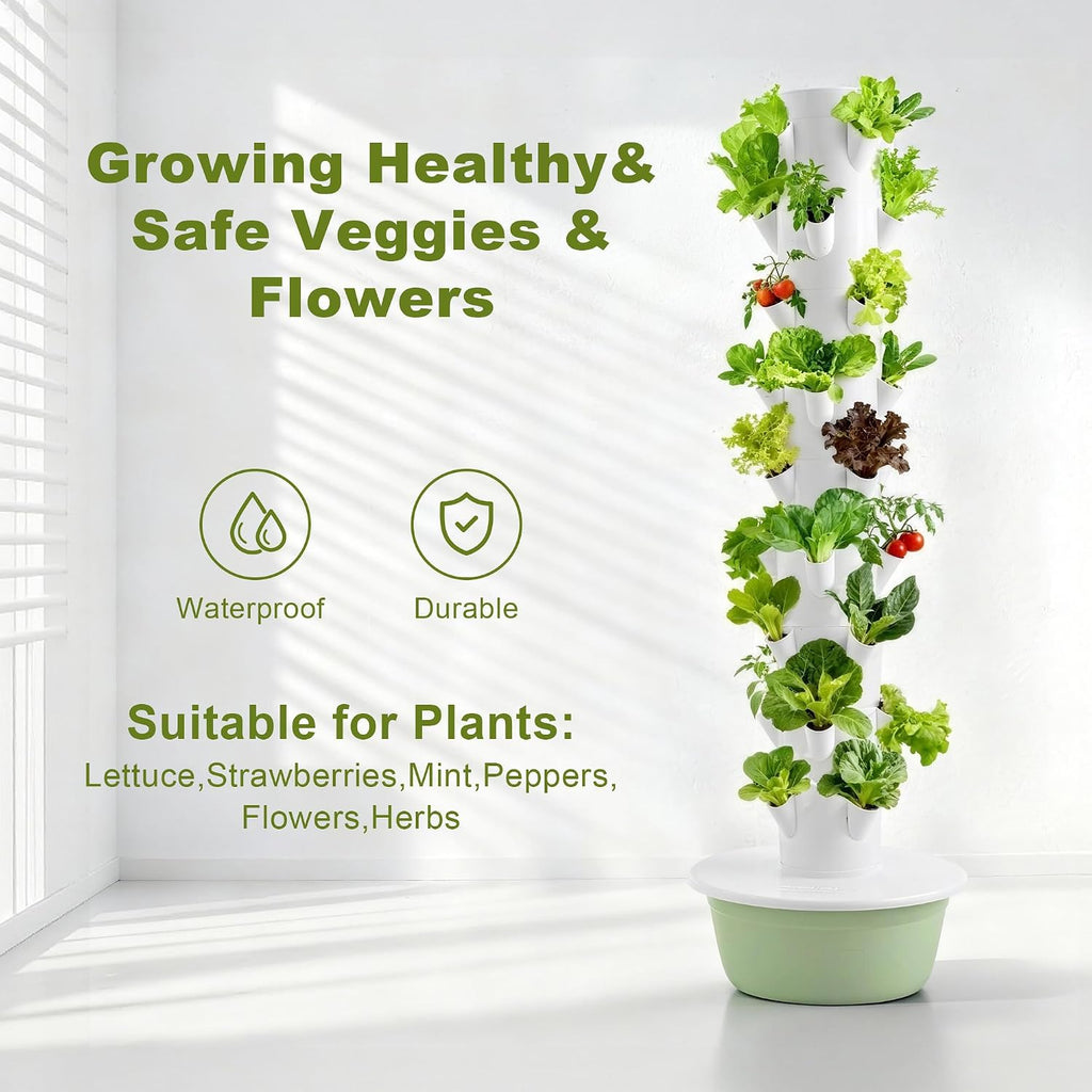 Vertical Hydroponic Growing System – Indoor & Outdoor Herb Garden Tower, 36 Plant Pods with Timer, Smart Automated