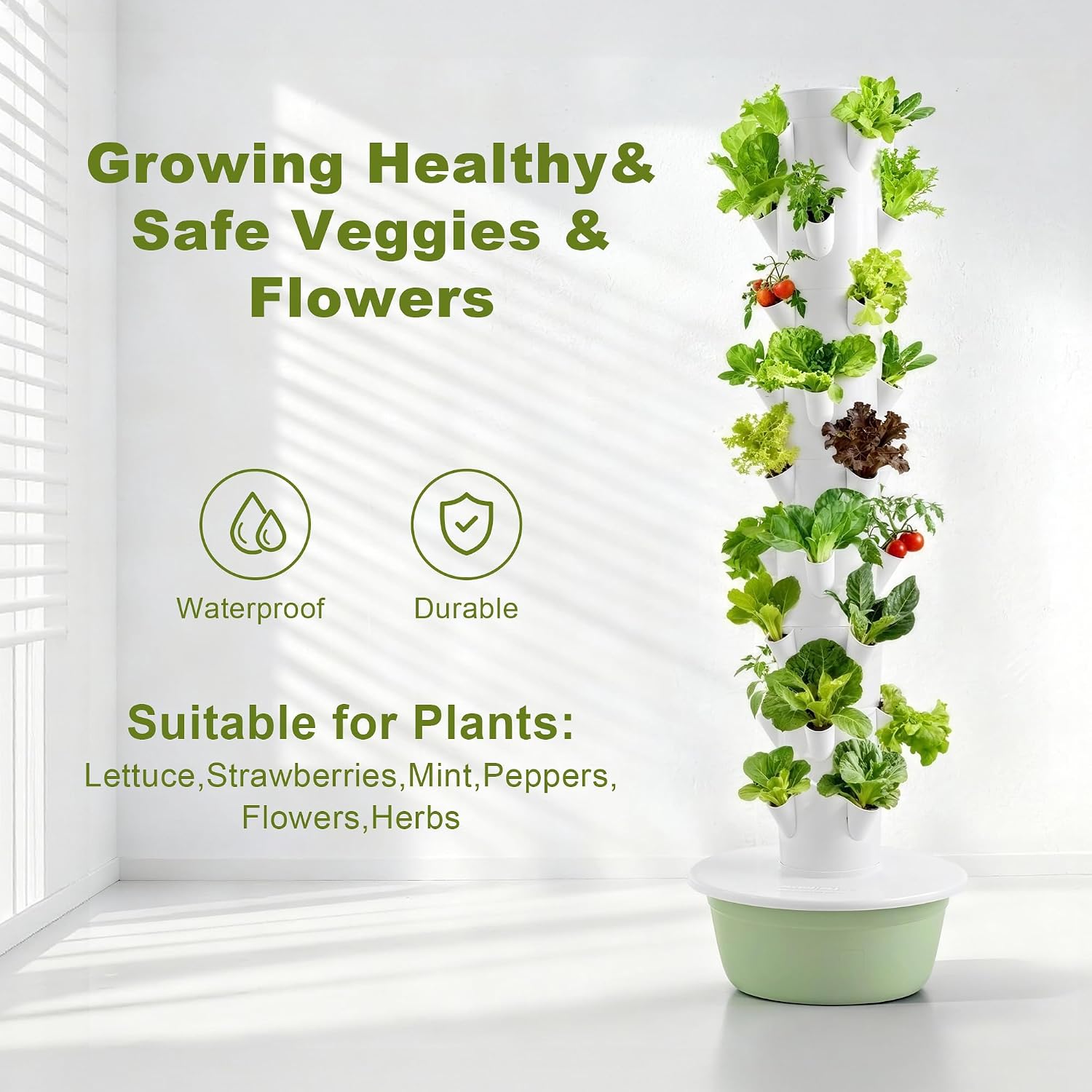 Vertical Hydroponic Growing System – Indoor & Outdoor Herb Garden Tower, 36 Plant Pods with Timer, Smart Automated