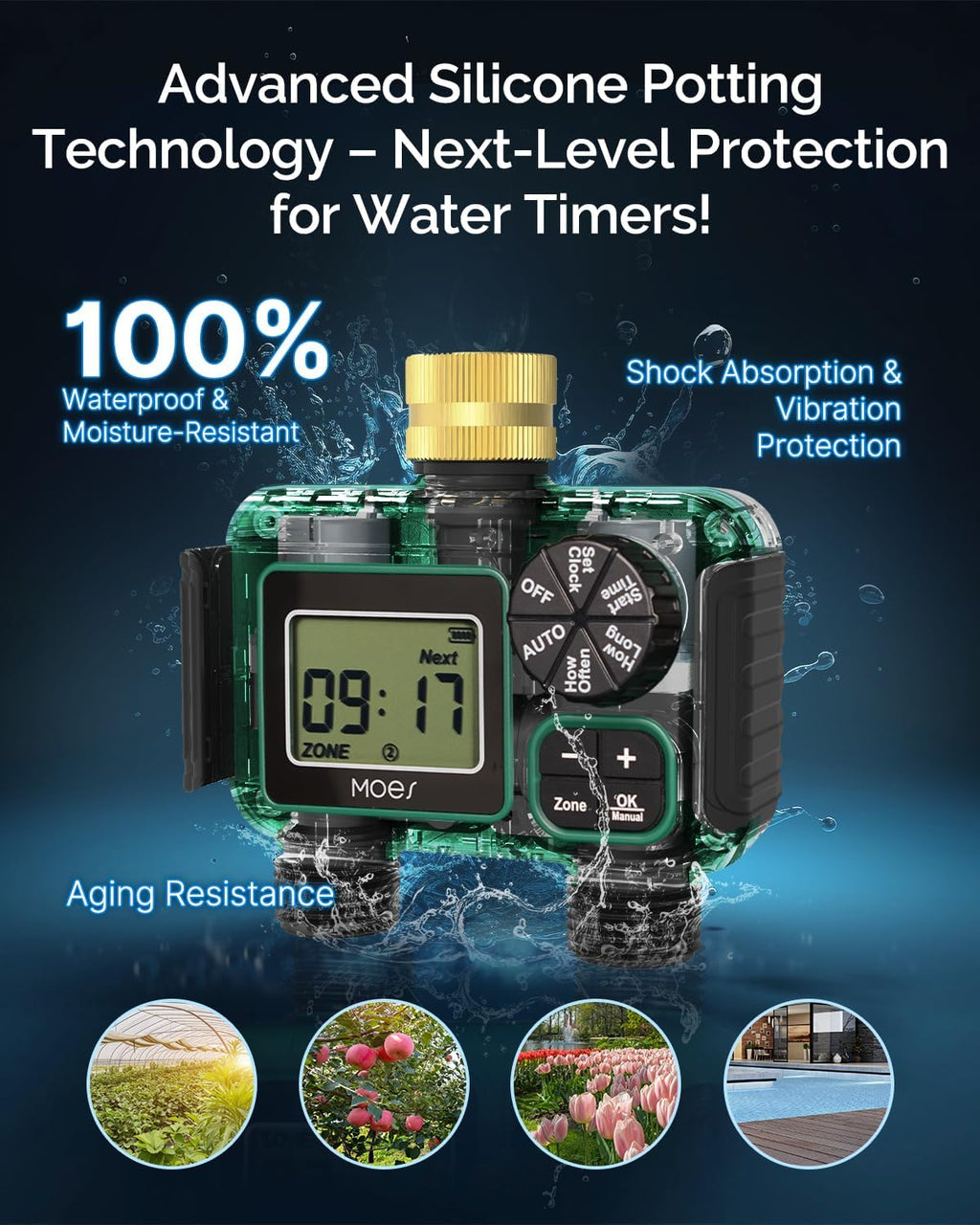 MOES 2 Zone Sprinkler Timer for Garden Hose,Brass Inlet Water Timer | Programmable Automatic Irrigation Controller