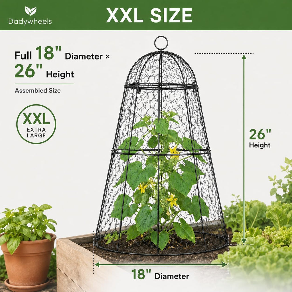 Easy-Snap Open Design Chicken Wire Cloche (6-Pack) - Adjustable Garden Plant Protectors from Birds & Animals for Large