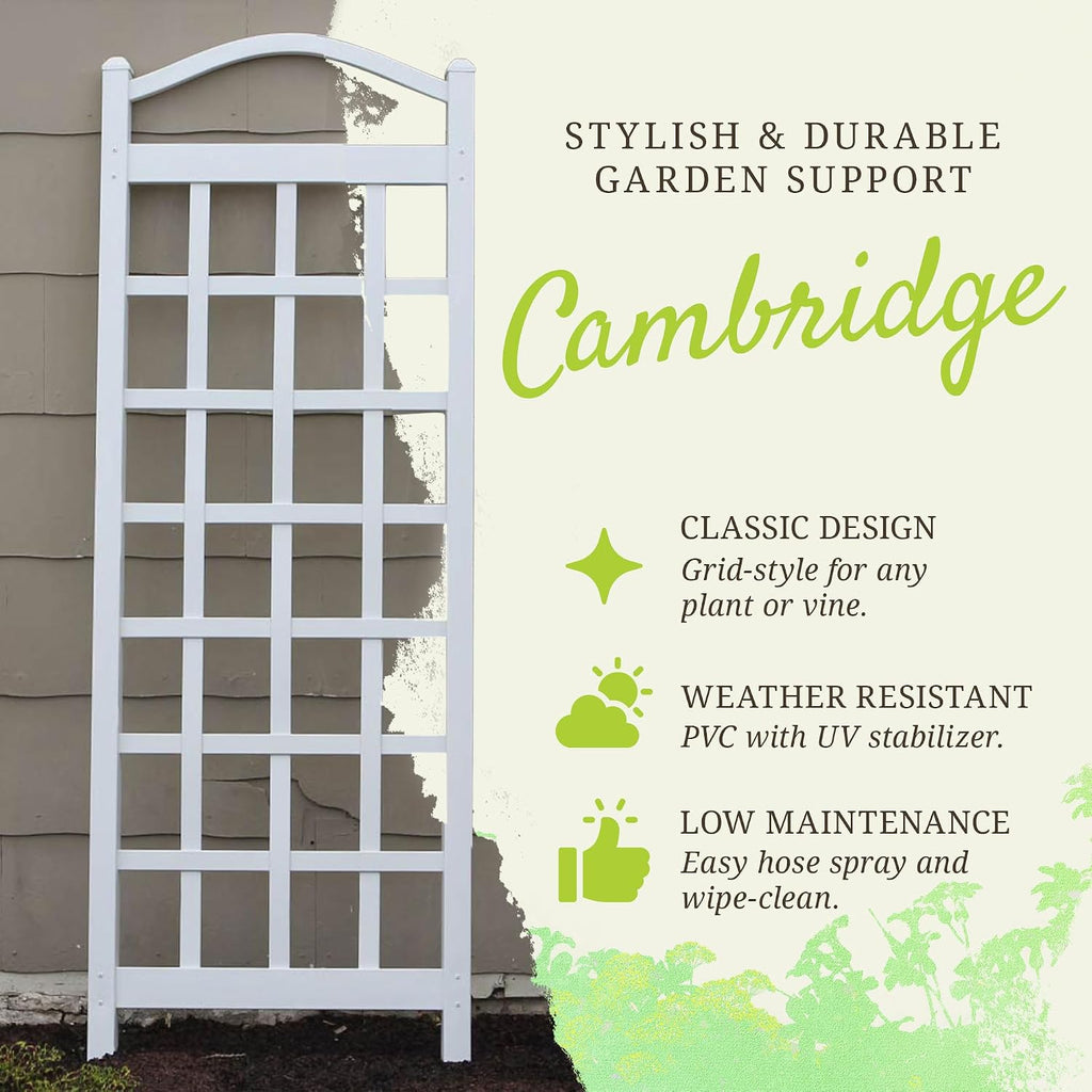 Dura-Trel Cambridge Wall Mounted Garden Vinyl Trellis, 28" x 75", White | Plant Support Frame for Climbing Vines