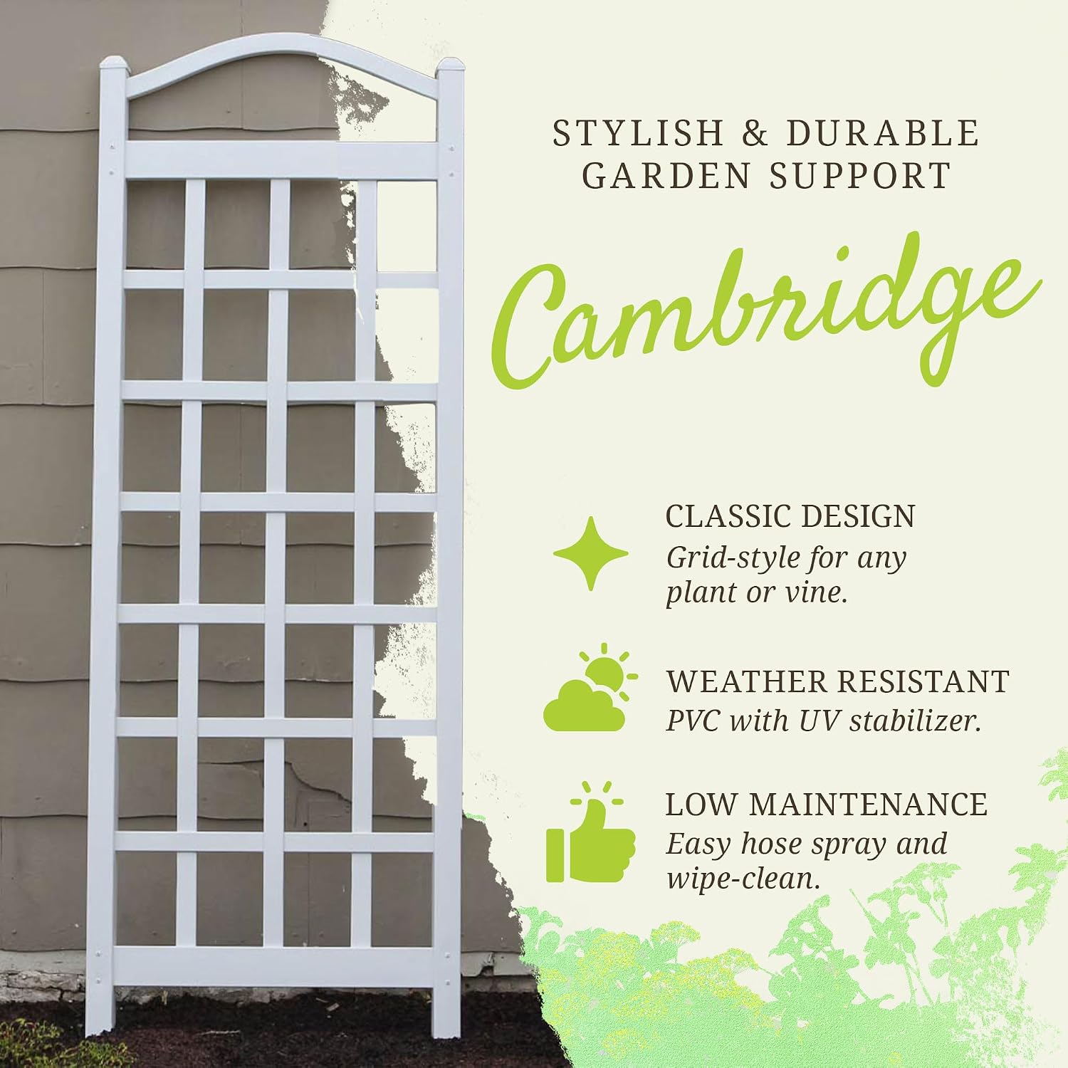 Dura-Trel Cambridge Wall Mounted Garden Vinyl Trellis, 28" x 75", White | Plant Support Frame for Climbing Vines