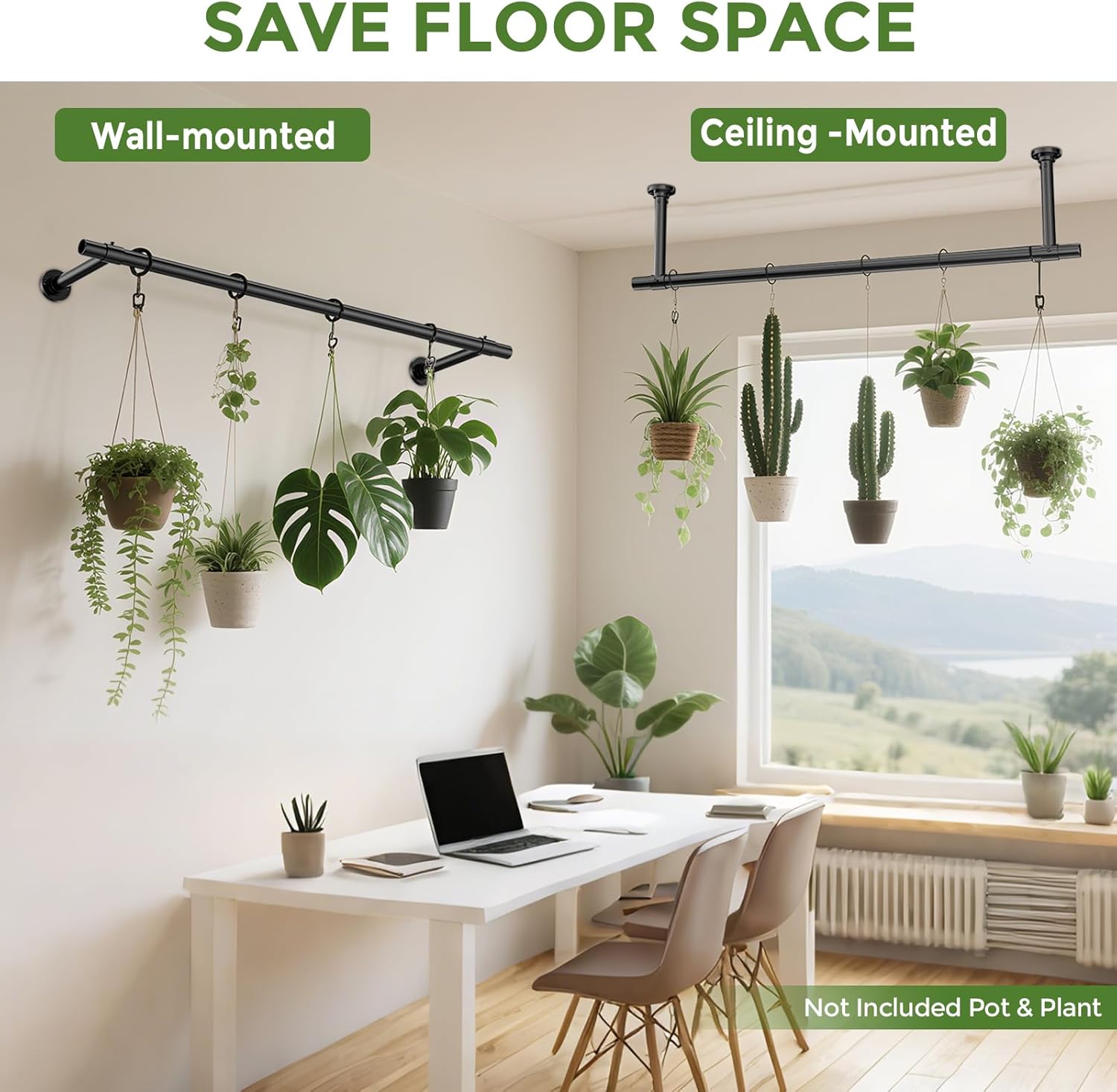 Window Plant Hanger Indoor, 80 Inch Heavy Duty Plant Hanging Rod | 1 Inch Metal Durable Hanging Plant Holder with Round