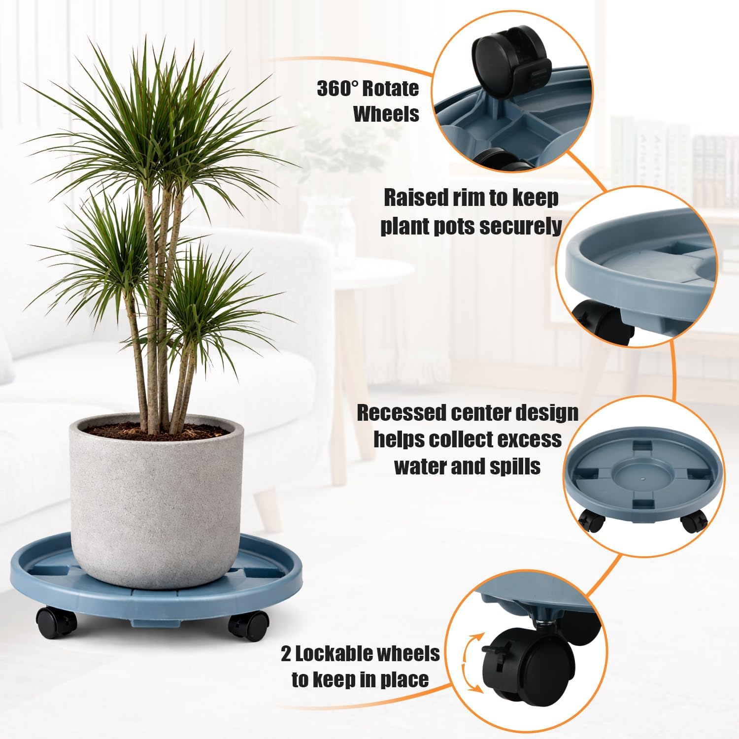 Party Zealot 5-Pack 13" Large Plant Caddy with Wheels Plastic Plant Dolly with Caster Flower Pot Mover Rollers Wheeled