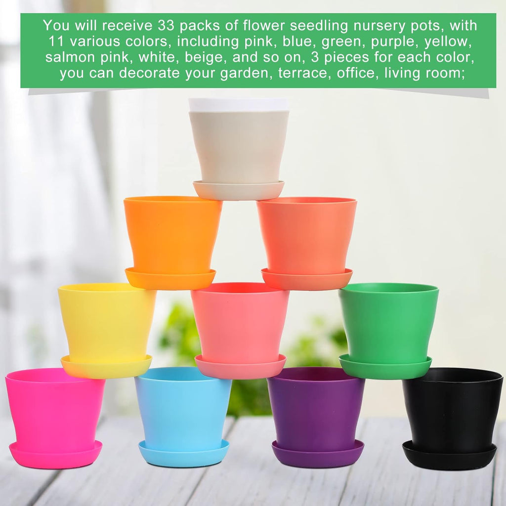 Potchen 5.5 Inch Plastic Plant Pots Bulk, 33 Pack Small Colorful Planters Pot with Drainage Holes,Seedling Nursery