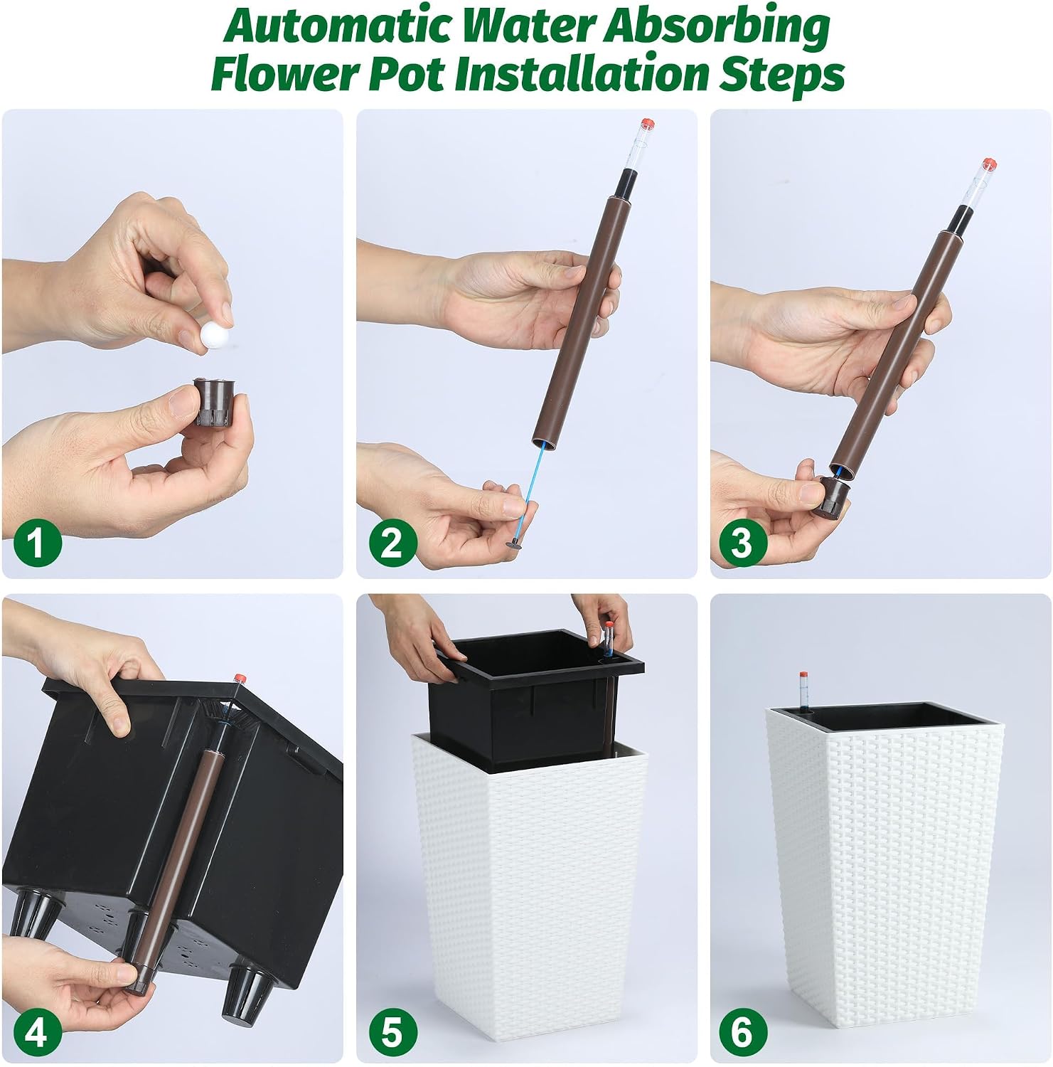 Self-Watering Rattan Tall Planter Pot with Water Level Indicator | Weather-resistant rattan planter, modern decor for