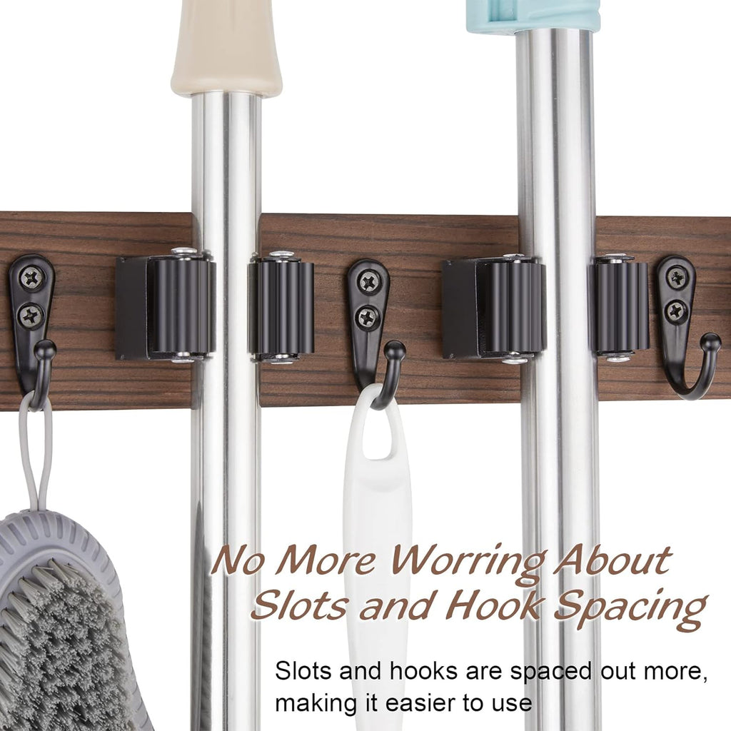 OUTNILI 2 Pack Mop Broom Holder Wall Mount - Wood Broom Mop Hanger - Wall Mounted Garden Tool Rack Organizer for Closet
