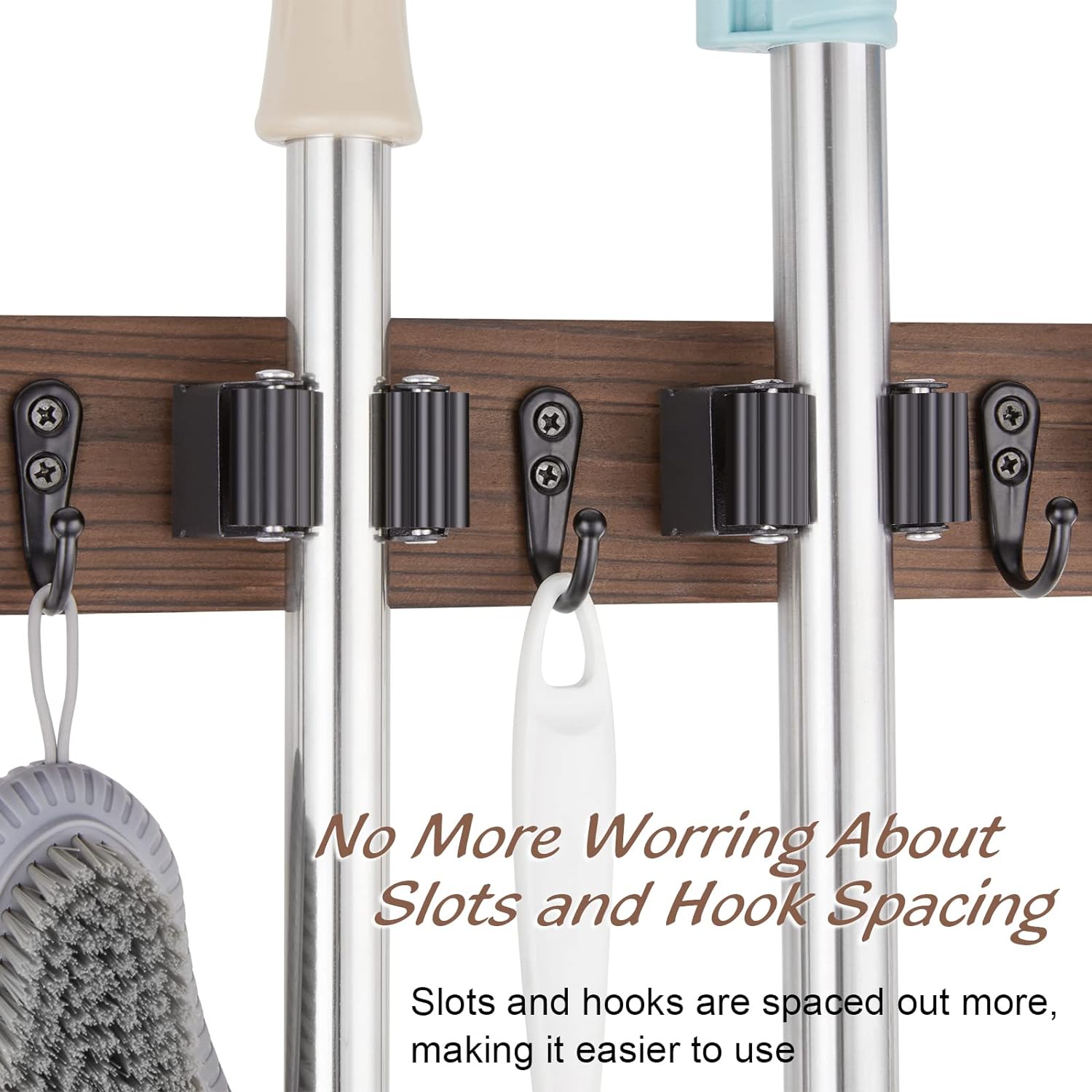 OUTNILI 2 Pack Mop Broom Holder Wall Mount - Wood Broom Mop Hanger - Wall Mounted Garden Tool Rack Organizer for Closet