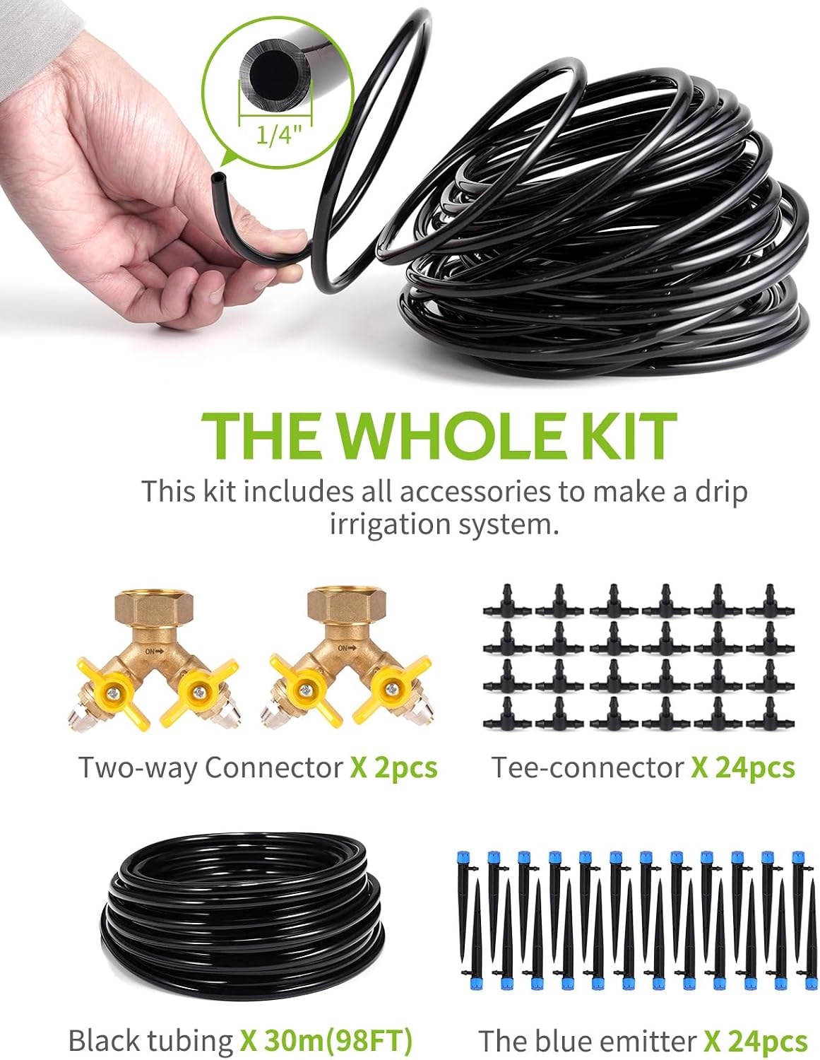 HIRALIY 100ft Drip Irrigation Kit Plant Watering System 8x5mm Blank Distribution Tubing DIY Automatic Irrigation
