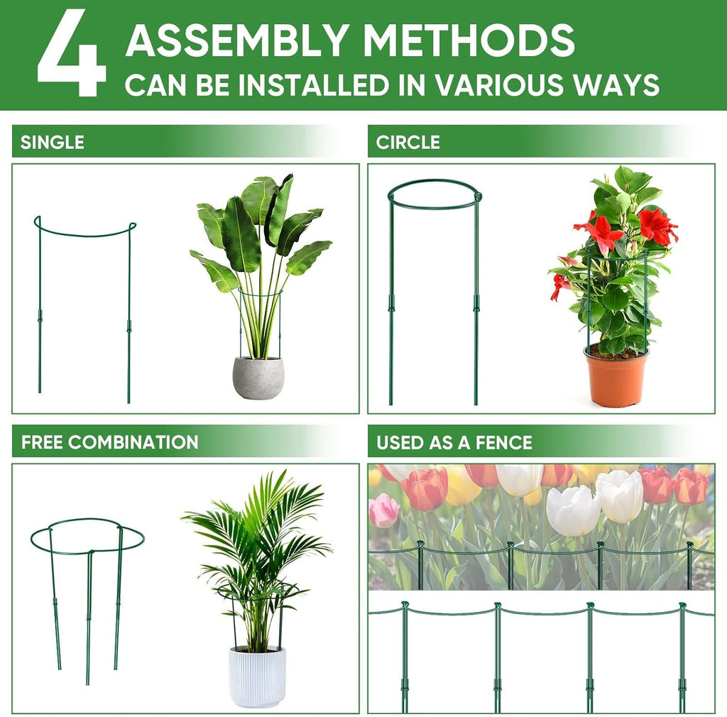 6 Pack 32 or 16 inch Adjustable Plant Support Stakes, Heavy-Duty Half Round Peony Support, Garden Plant Stakes Cage for